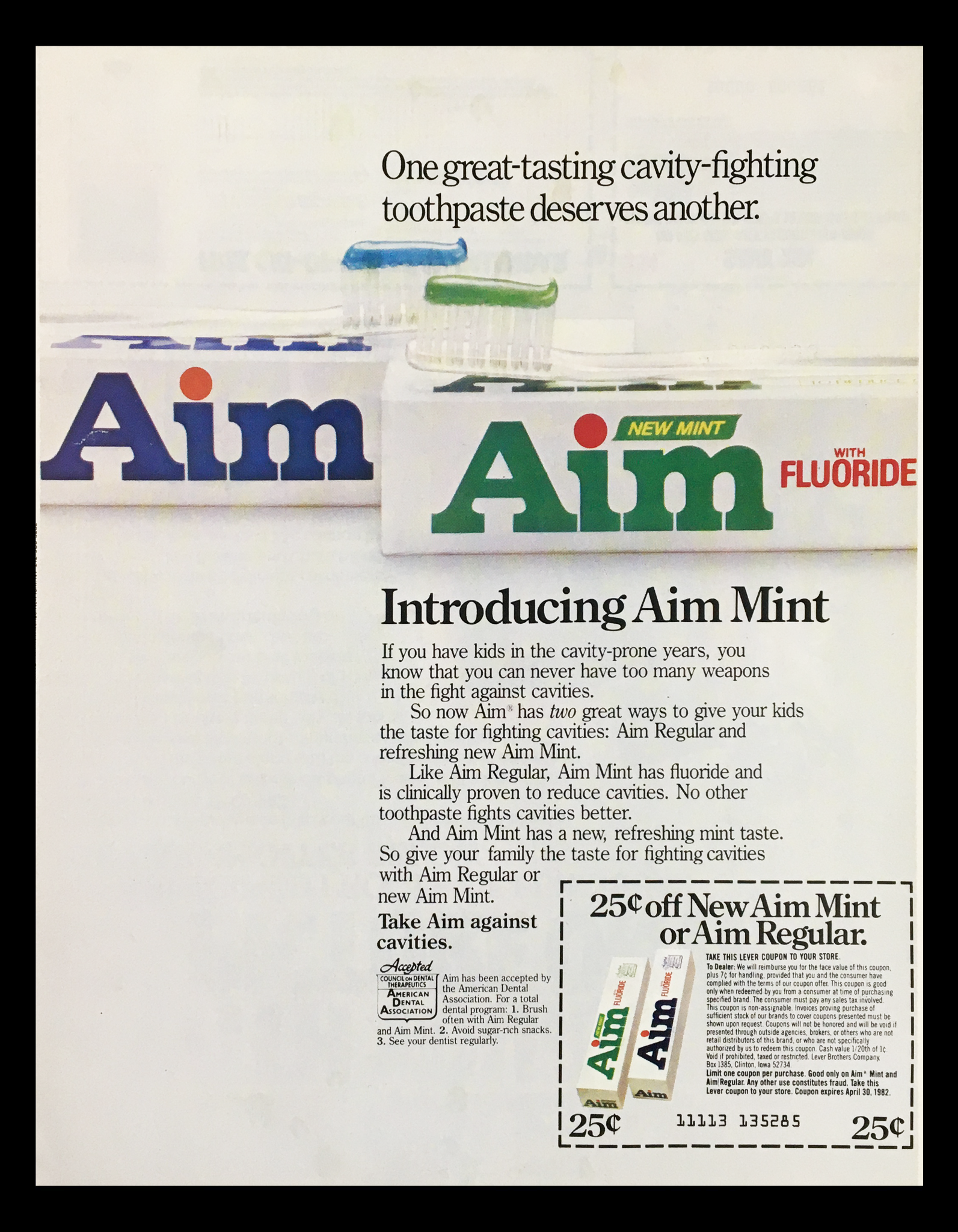 1982 Aim New Aim Mint Toothpaste Circular Coupon Advertisement