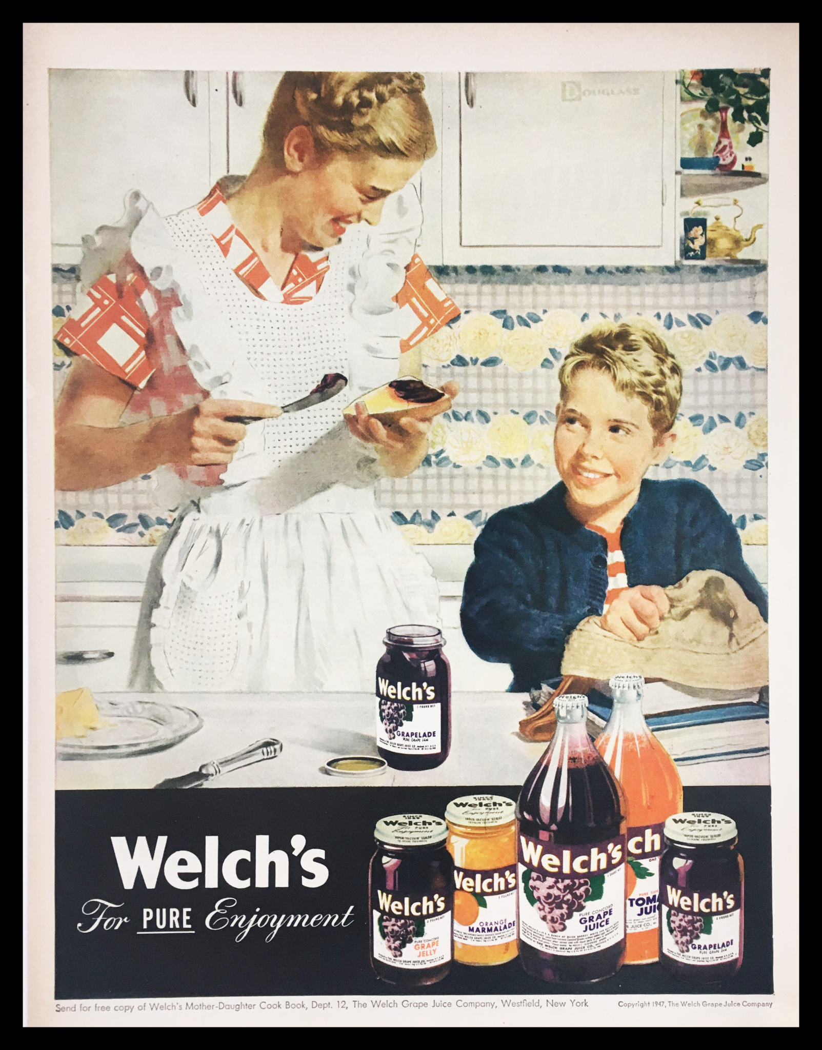 1947 Welch's Pure Enjoyment Fruit Juice Vintage Print Ad