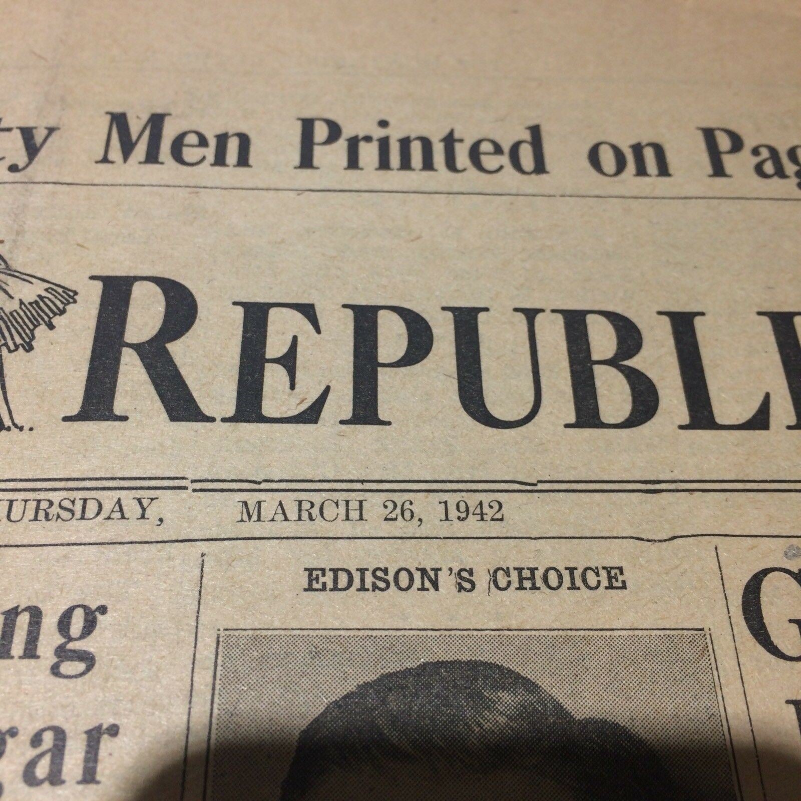 NJ Hunterdon Republican Headline Archive Newspaper March 26 1942 date gift