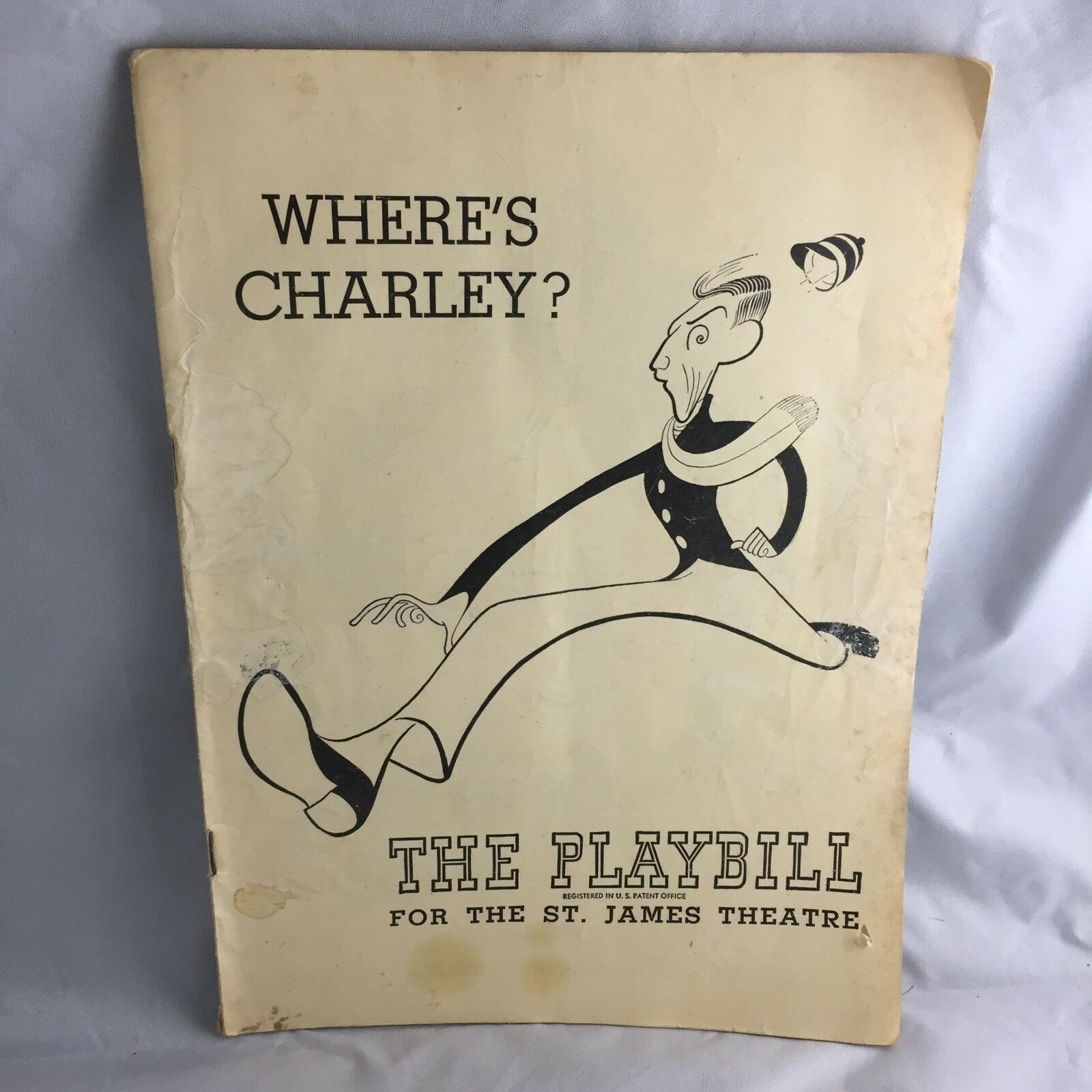 Vintage June 1949 Broadway Theatre Playbill for 'Where's Charley?' featuring a playful illustration, showcasing the charm and nostalgia of Broadway's golden age.