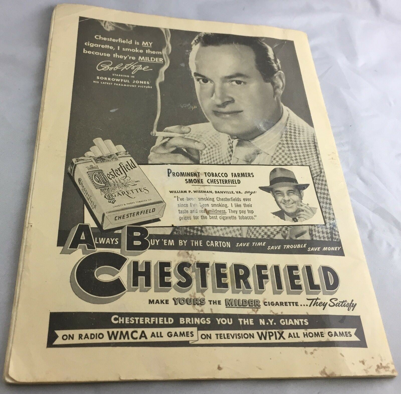 Back cover of the Vintage June 1949 Broadway Theatre Playbill 'Where's Charley?' featuring Chesterfield advertisement.