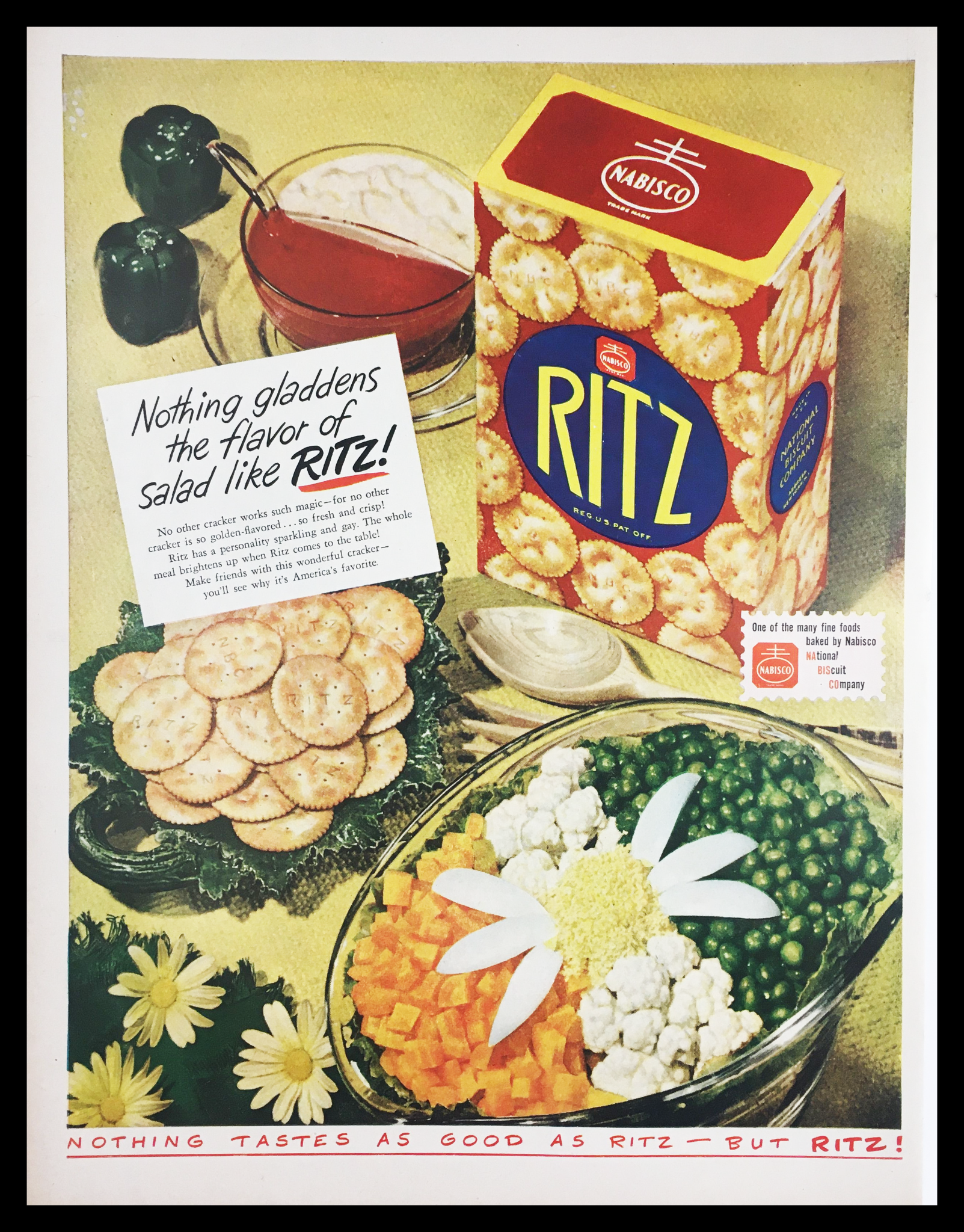 1947 Nabisco Ritz Biscuit Company Vintage Print Ad