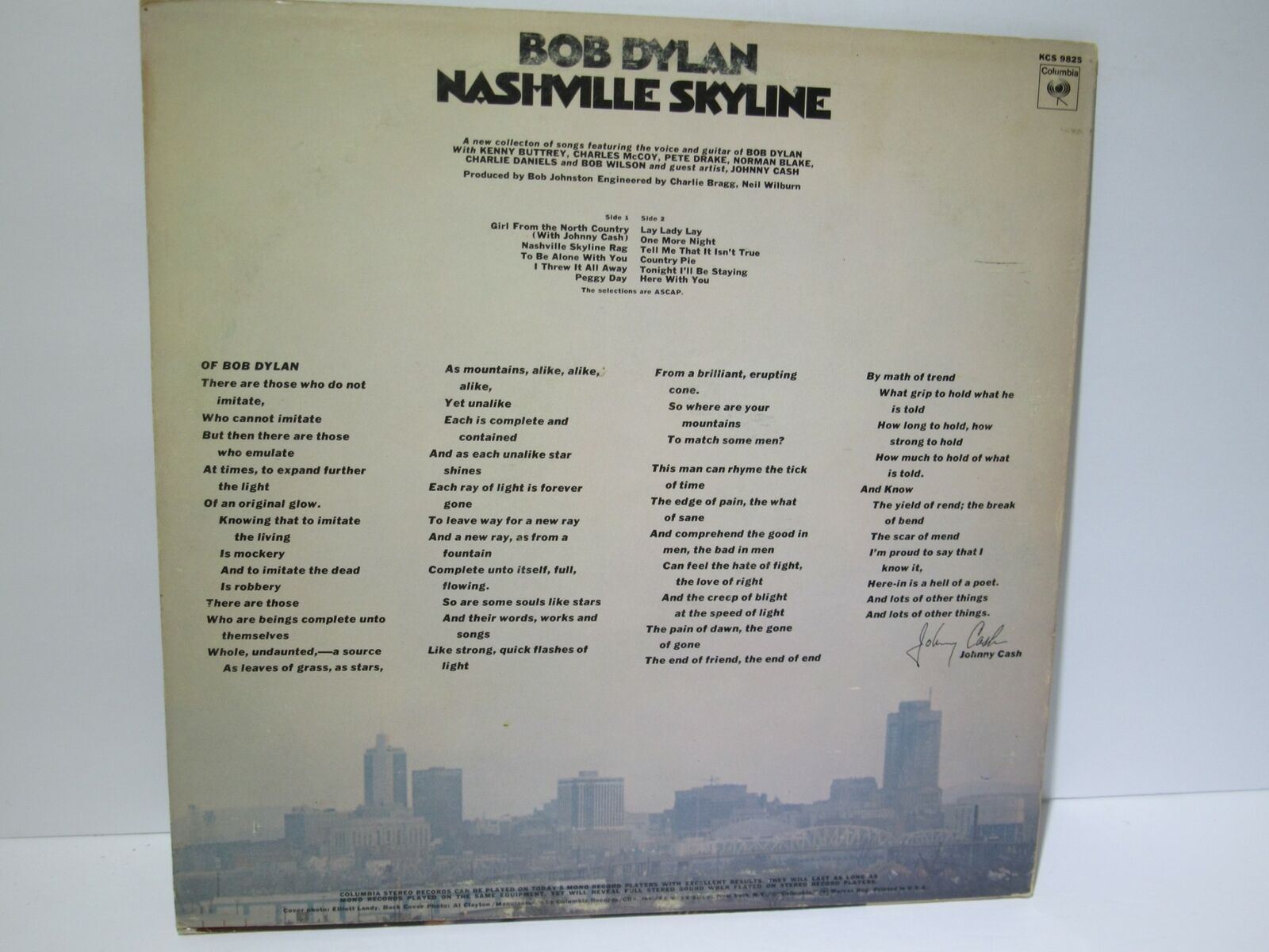 Bob Dylan: Nashville Skyline Version Colored Sleeve LP KCS 9825 Grade: G