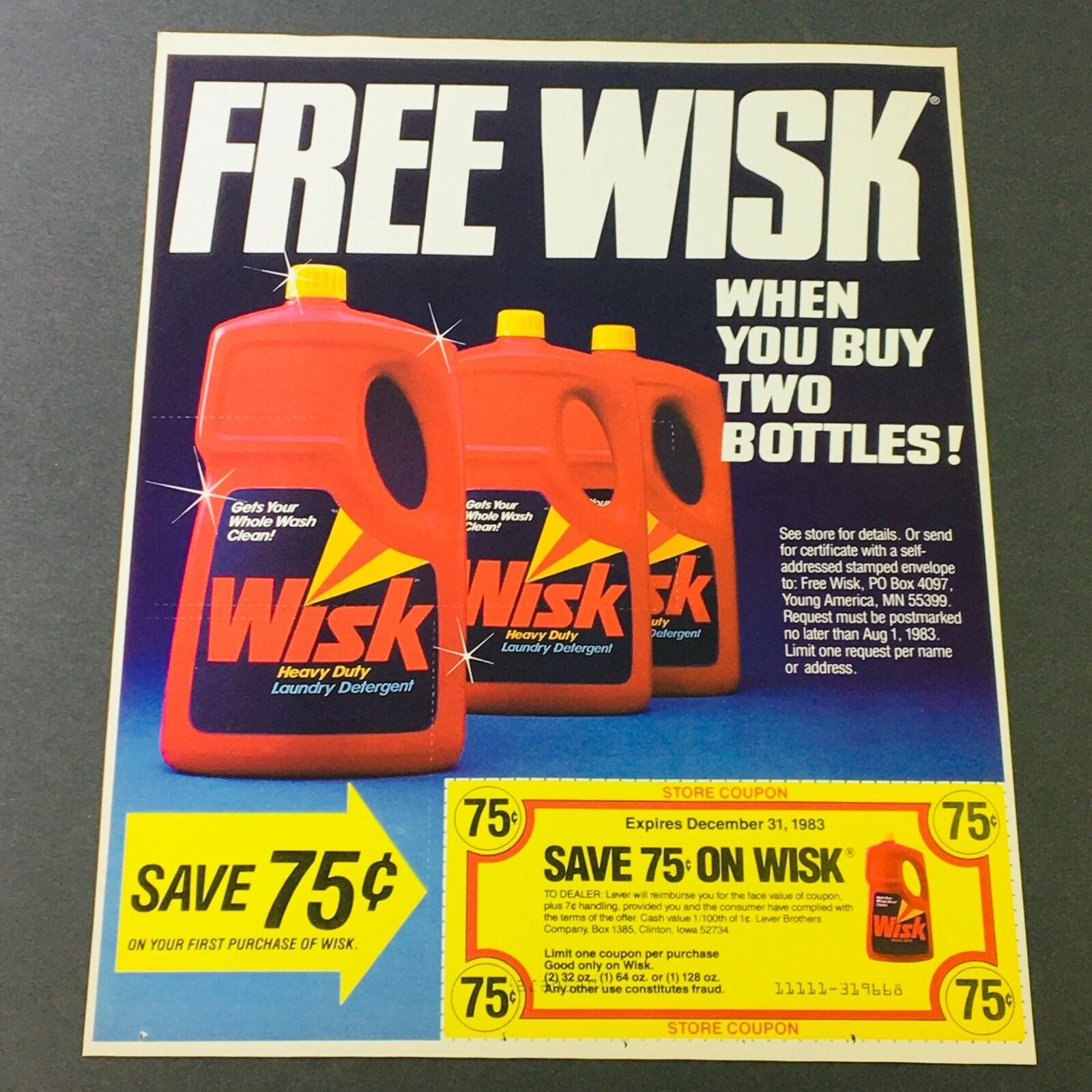 VTG Retro 1983 Wisk Laundry Detergent & O.B. Summer Design Sweepstakes Ad Coupon