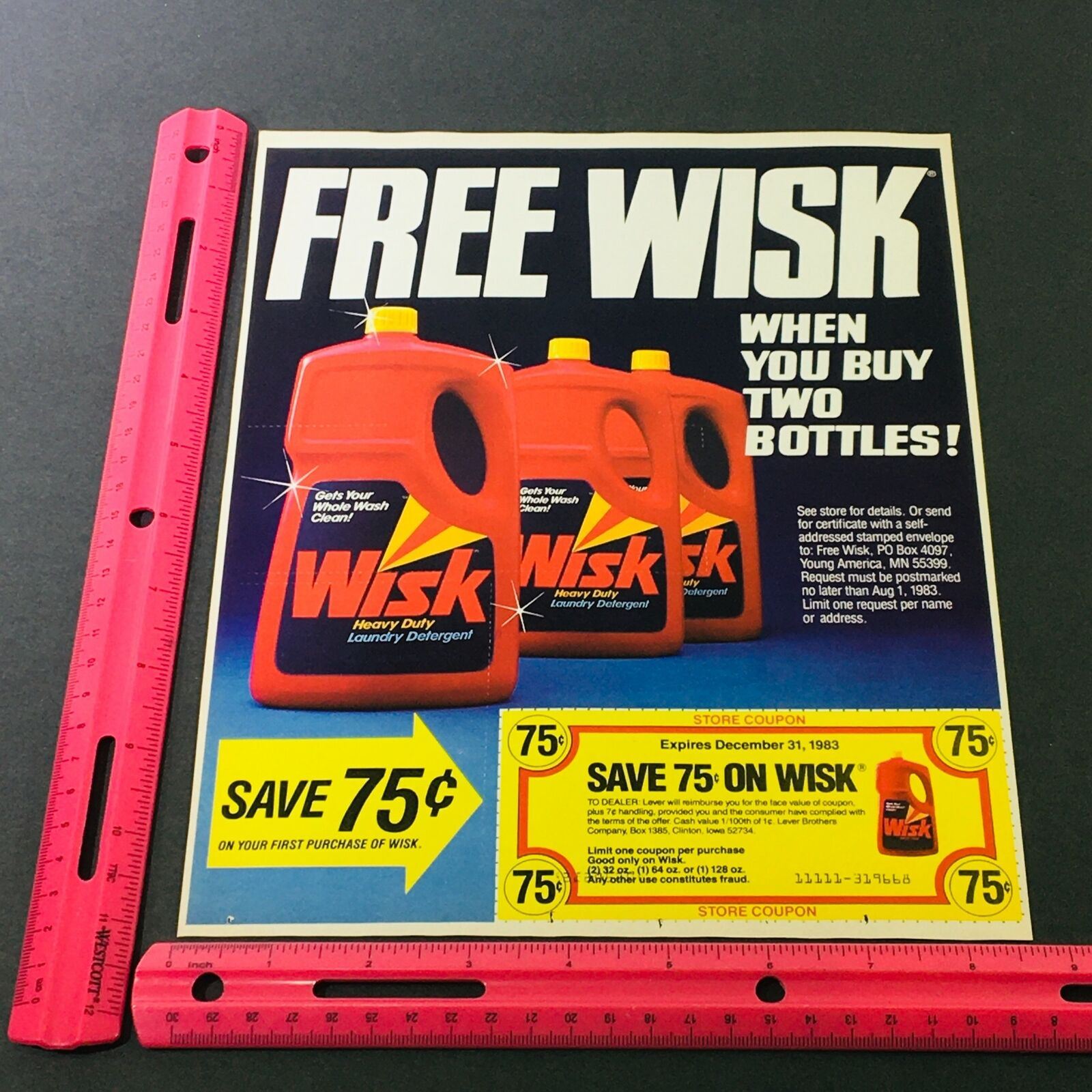 VTG Retro 1983 Wisk Laundry Detergent & O.B. Summer Design Sweepstakes Ad Coupon