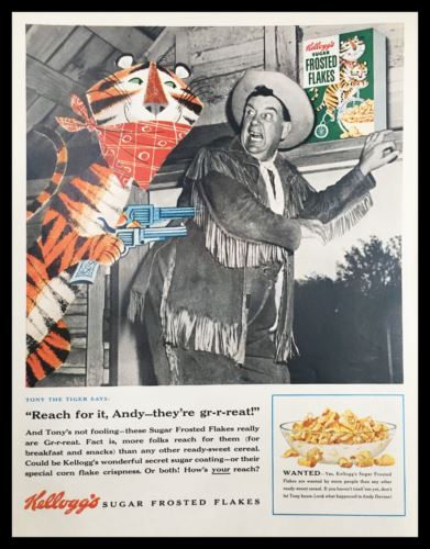 1955 Kellogg's Sugar Frosted Flakes Vintage Print Ad