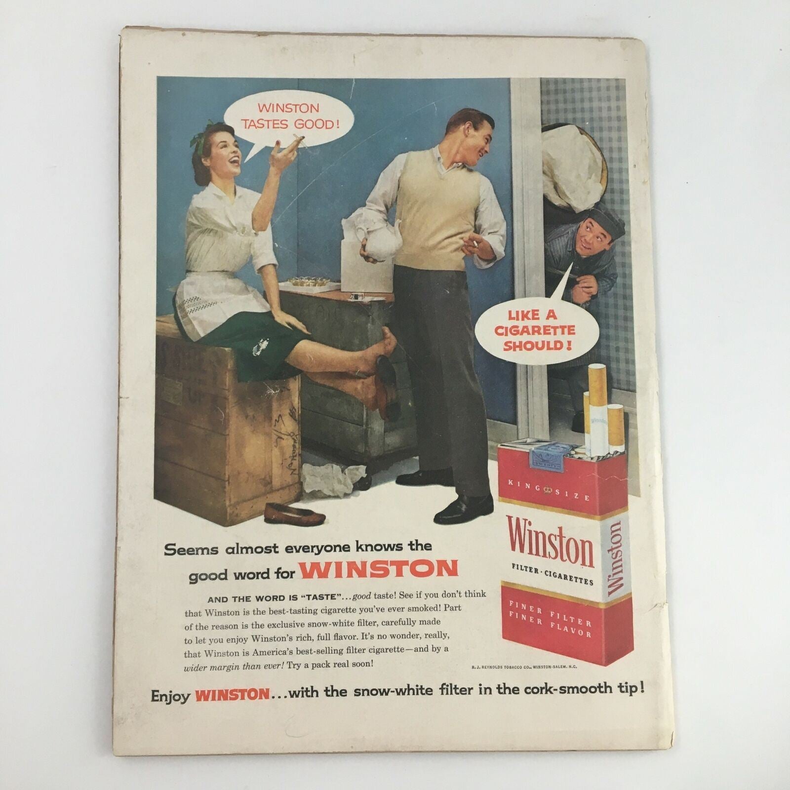 Back cover of VTG Life Magazine May 13, 1957, featuring a vintage advertisement for Winston cigarettes.