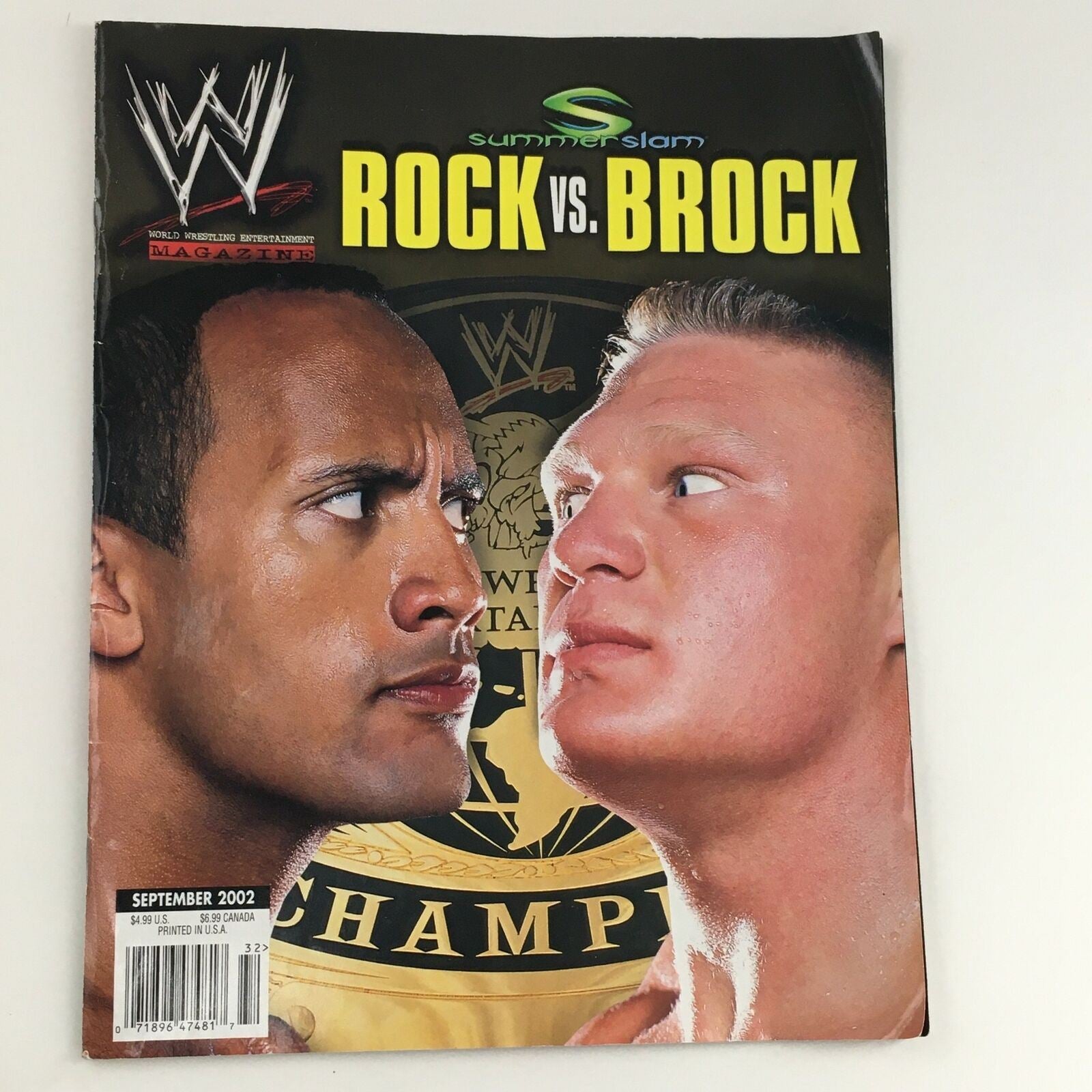 WWE Summer Slam Magazine September 2002 The Rock vs Brock Lesnar, No Label