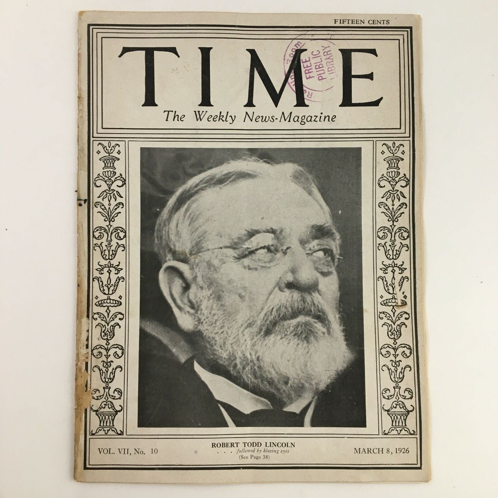 VTG Time Magazine March 8 1926 Vol. VII No. 10 Robert Todd Lincoln Houdini