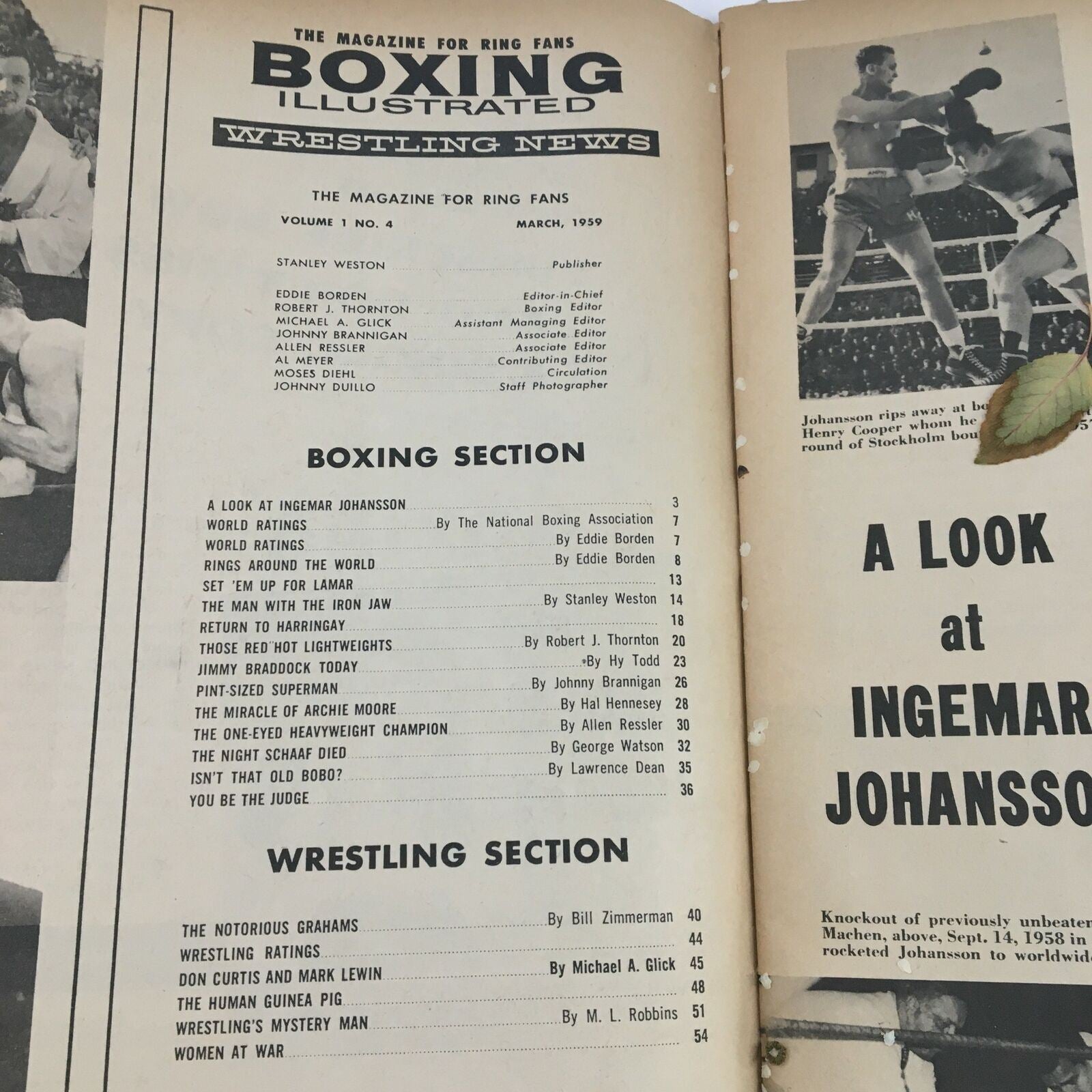 Boxing Illustrated Magazine March 1959 Archie Moore & Don Curtis, No Label