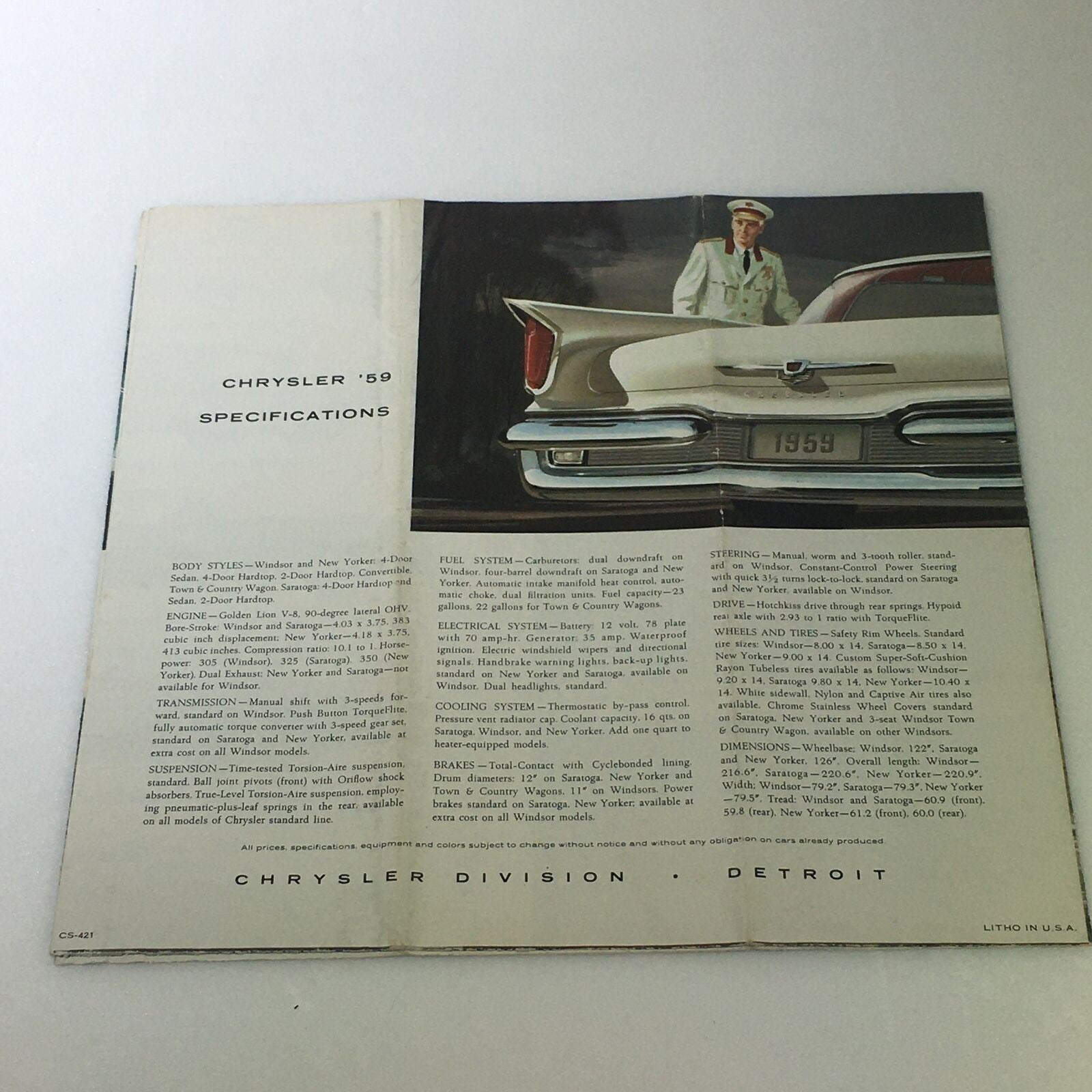 VTG 1959 Chrysler Windsor New Yorker Sedan Hardtop Car Auto Brochure Catalog