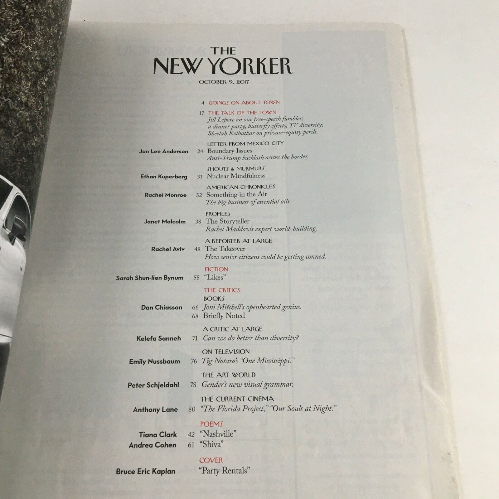 The New Yorker Full Magazine October 9 2017 Party Rentals by Bruce Eric Kaplan