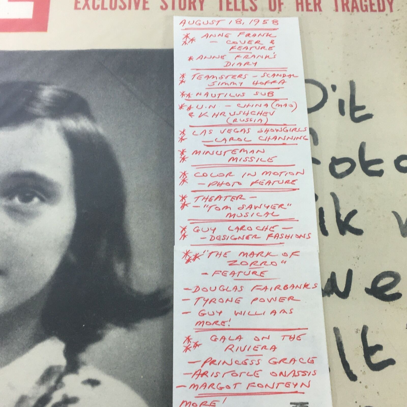 VTG Life Magazine August 18 1958 Anne Frank's Diary Cover Feature, Newsstand