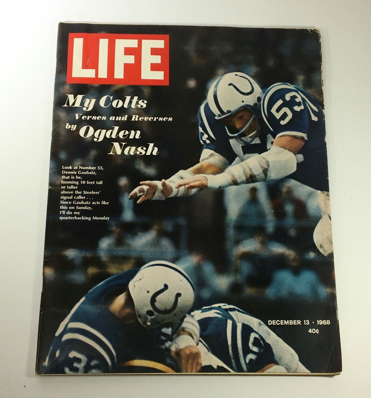 VTG Life Magazine December 13 1968 NFL Dennis Gaubatz Cover Feature, Newsstand