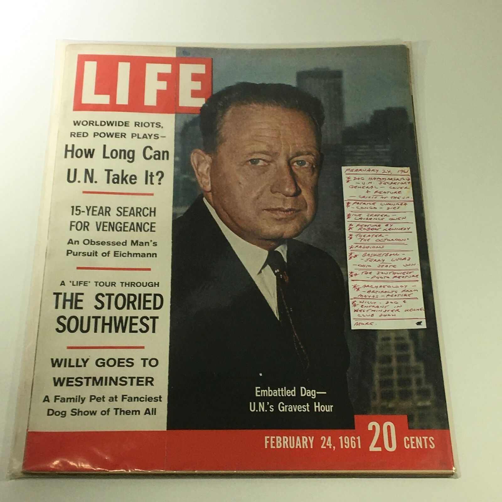 VTG Life Magazine February 24 1961 Dag Hammarskjöld U.N. Sec. General, Newsstand