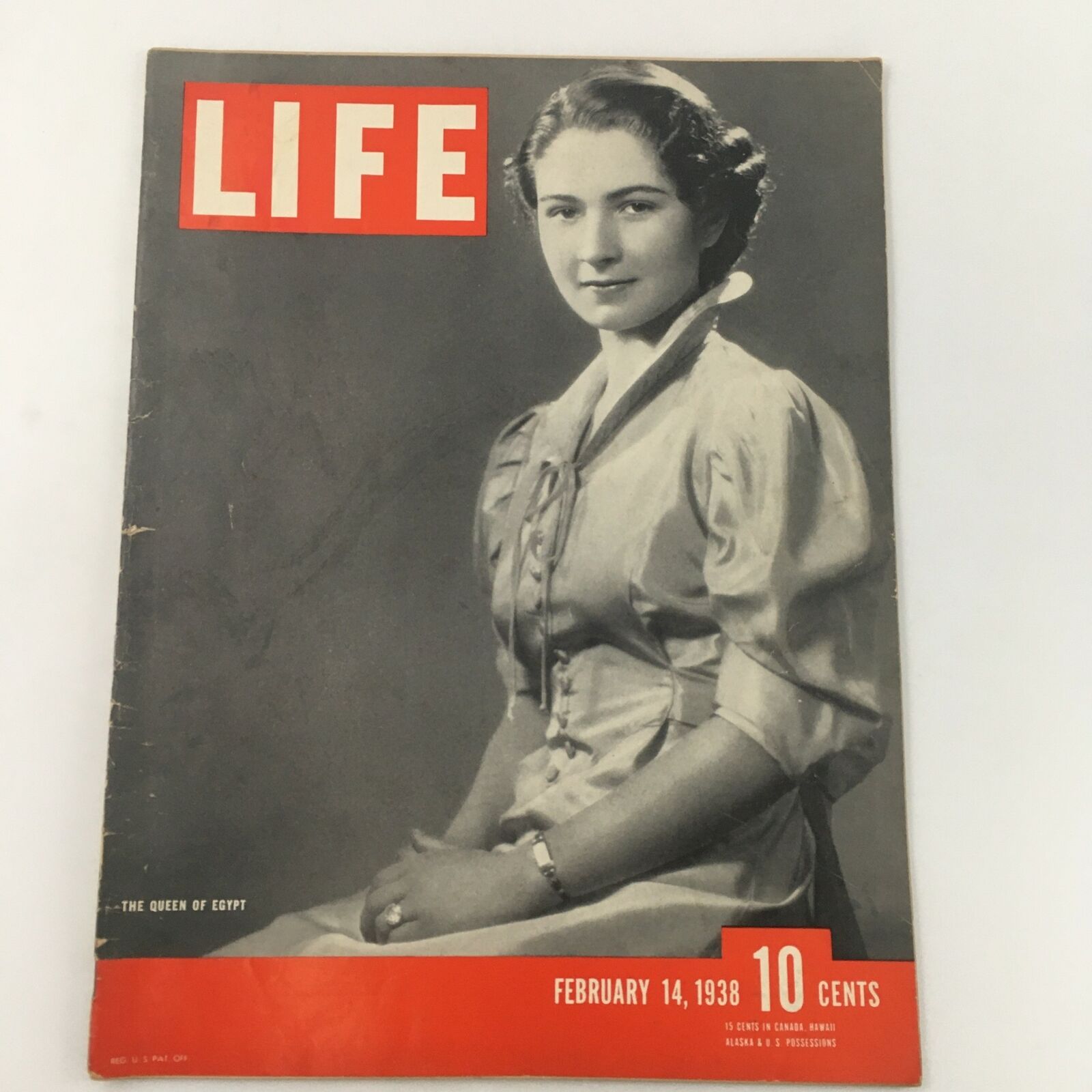 VTG Life Magazine February 14 1938 Photo of Queen Farida of Egypt, Newsstand