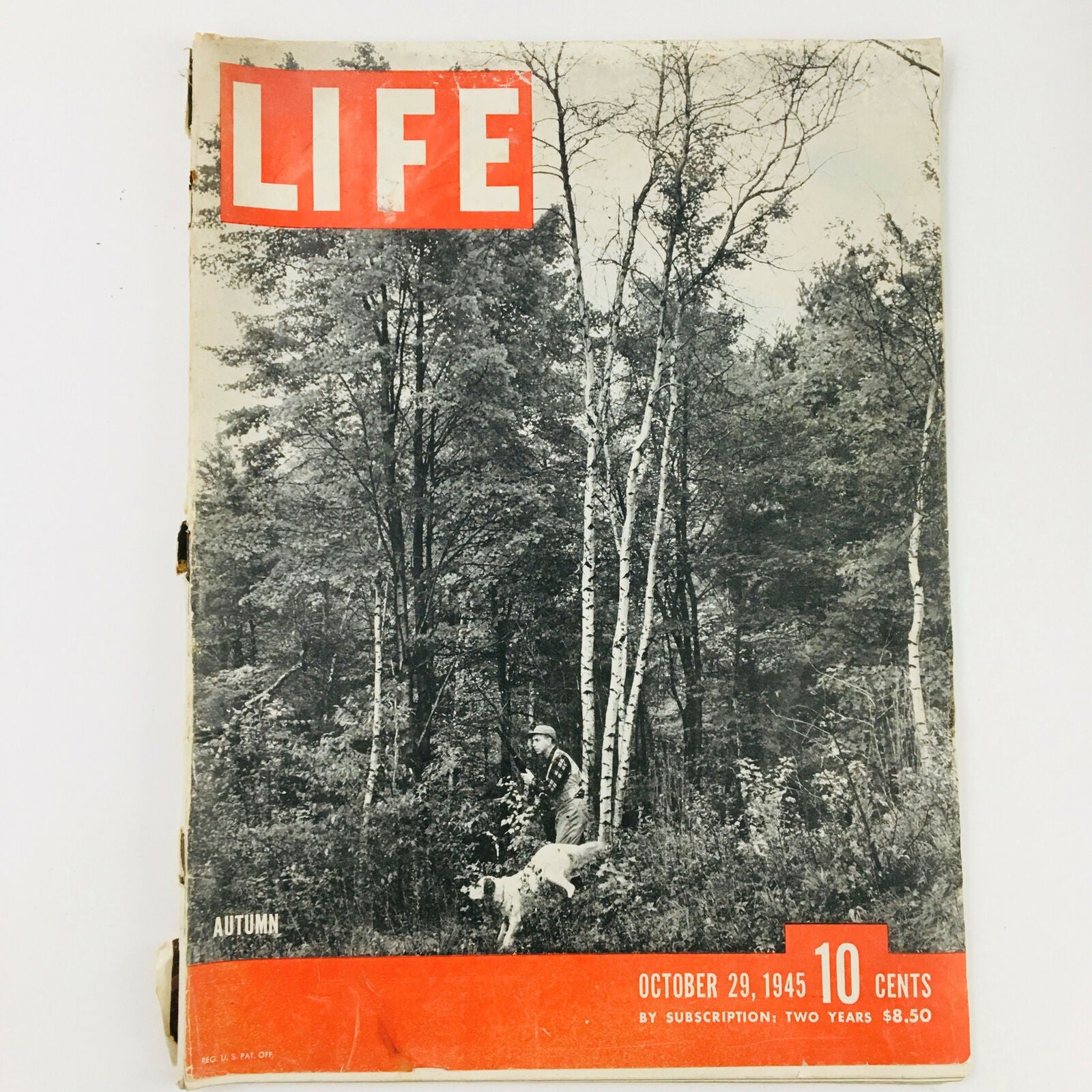 VTG Life Magazine October 29 1945 A Farmer and His Dog in Autumn Forest