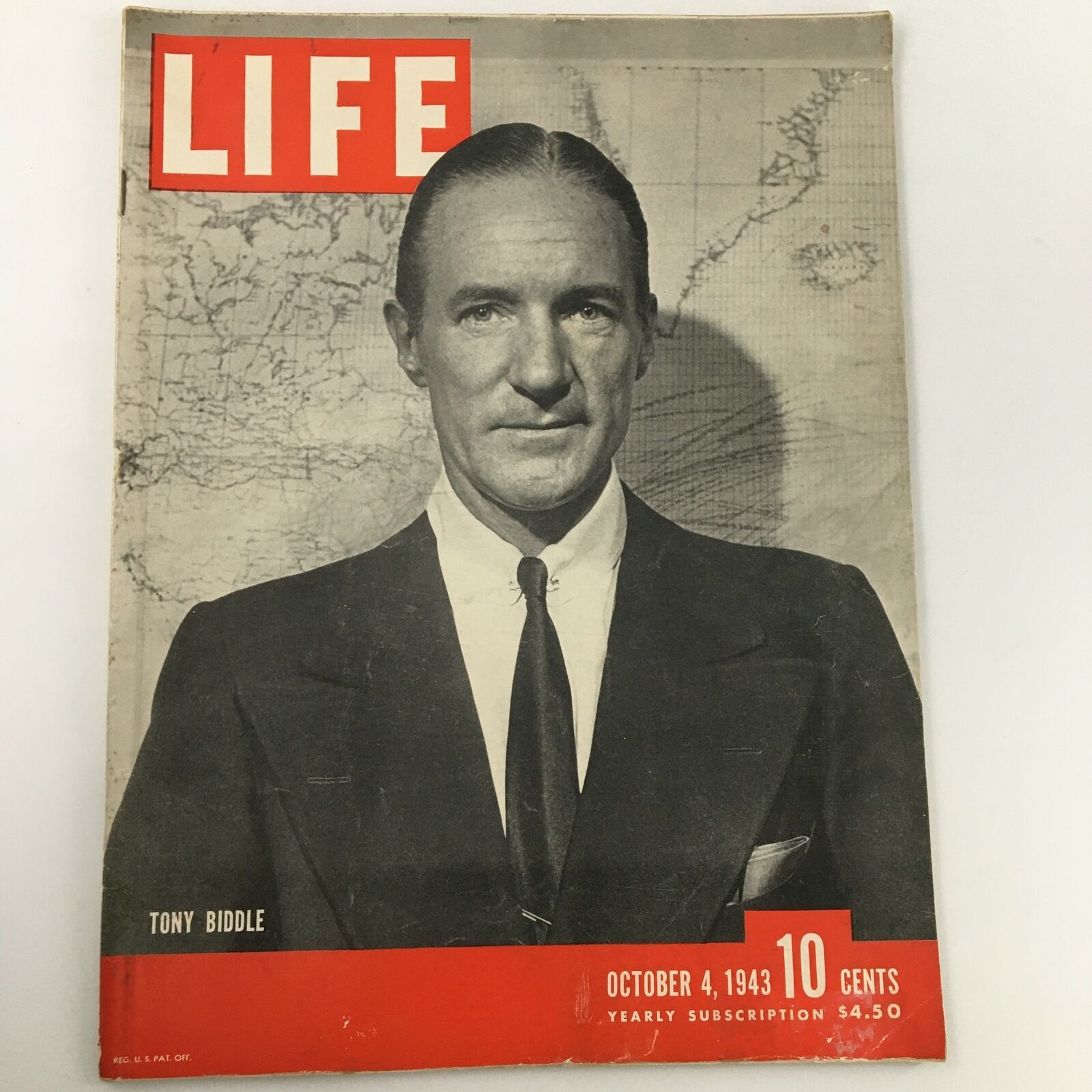 VTG Life Magazine October 4 1943 Portrait of Tony Biddle Cover Newsstand