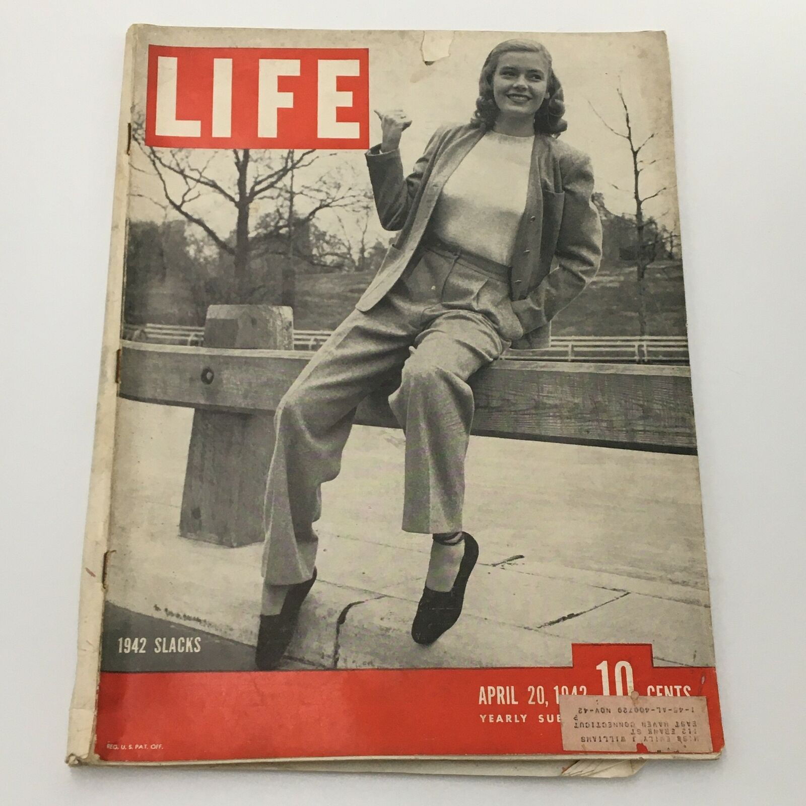 VTG Life Magazine April 20 1942 Model in Slacks Cover, Joe Dimaggio Back Cover