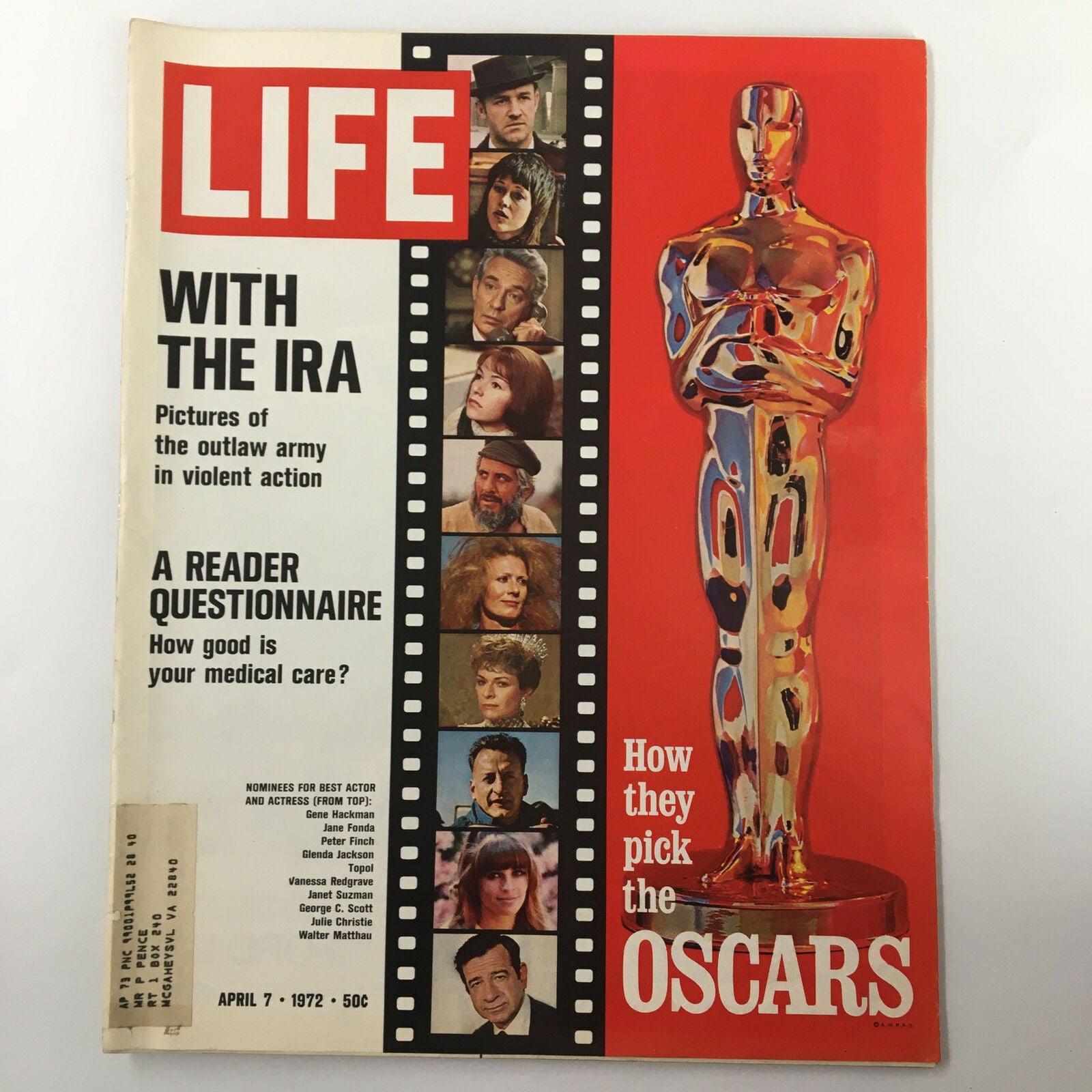 VTG Life Magazine April 7 1972 Gene Hackman, Jane Fonda, Peter Finch & Topol