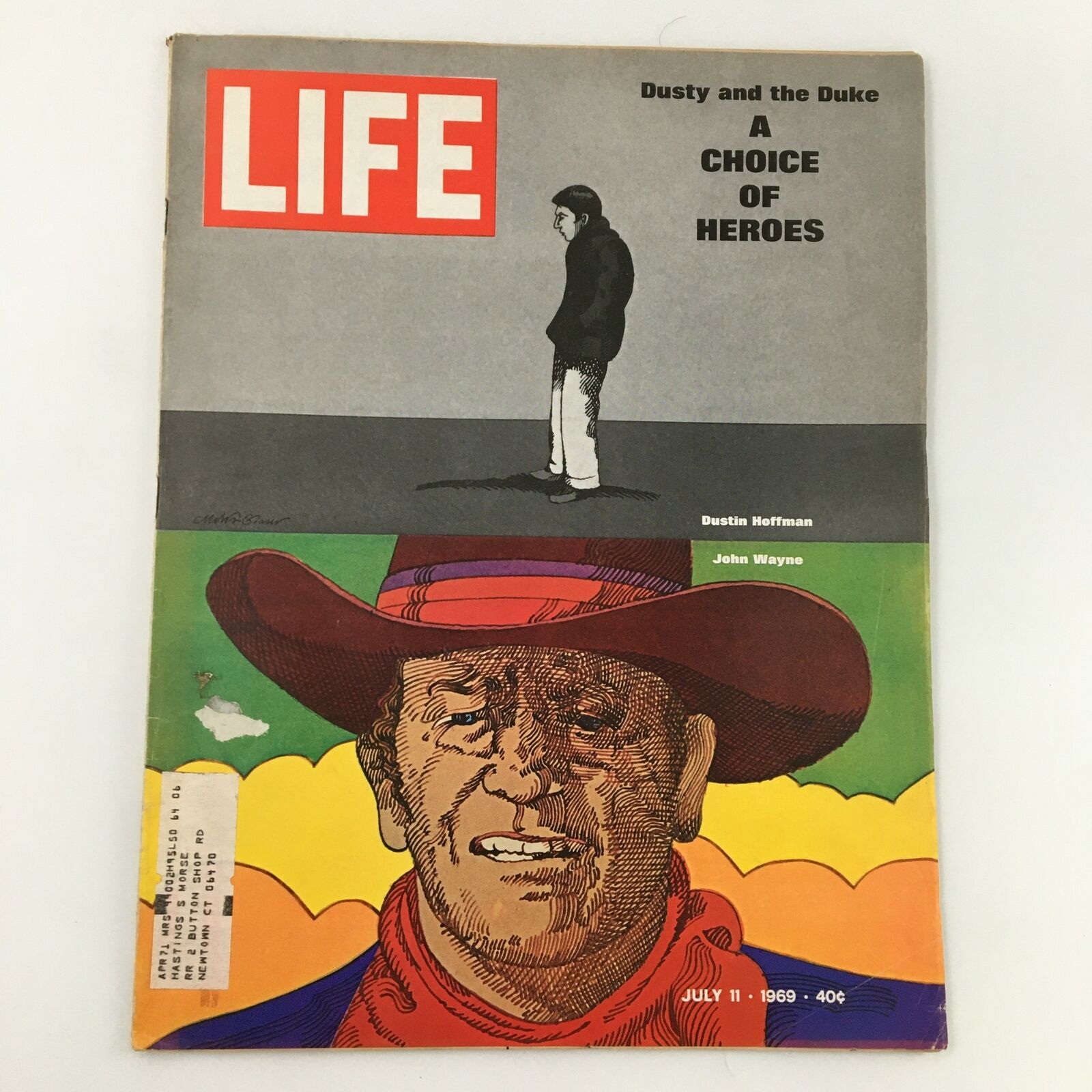 VTG Life Magazine July 11 1969 Dustin Hoffman & John Wayne Illustration Cover