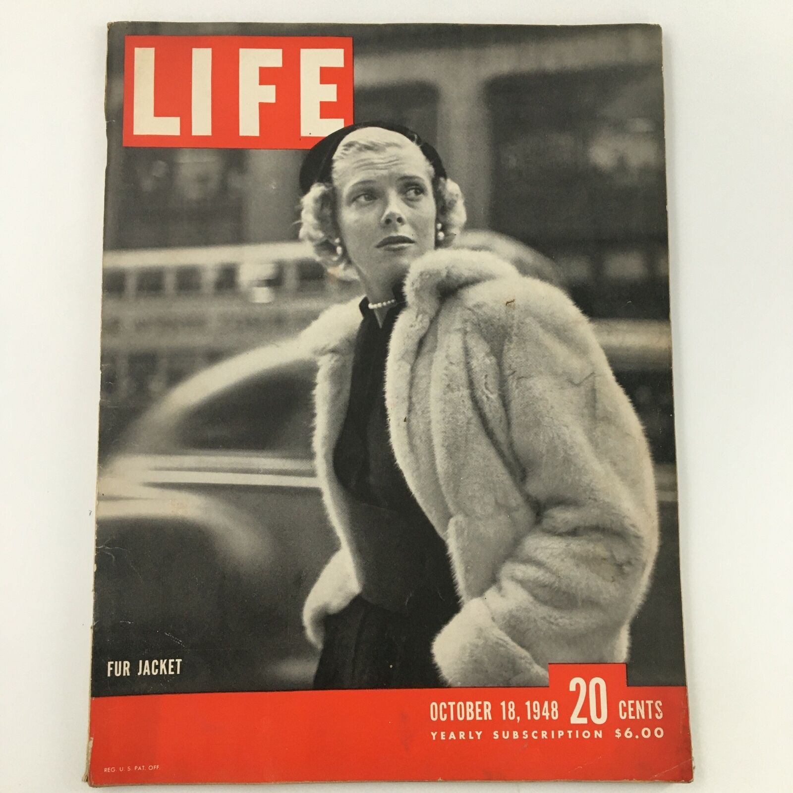 VTG Life Magazine October 18 1948 Barbara Wood in Fur Jacket Cover, Newsstand