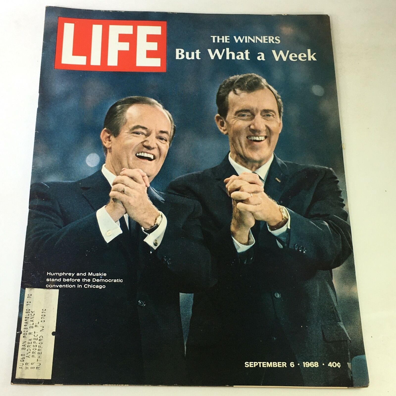 VTG Life Magazine September 6 1968 - Hubert Humphrey & Edmund Muskie in Chicago