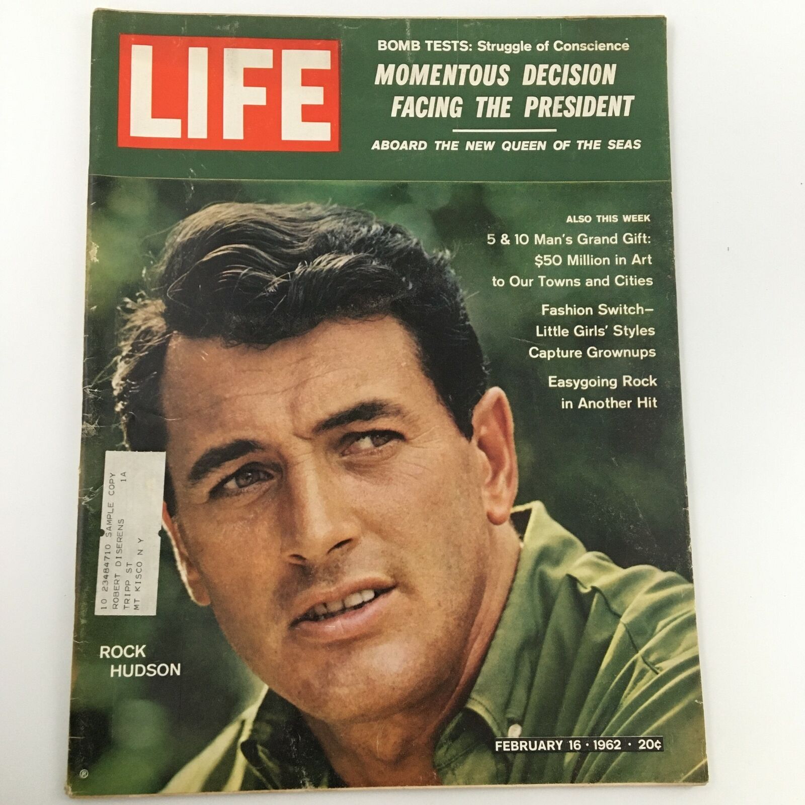 VTG Life Magazine February 16 1962 Rock Hudson, Bomb Test Struggle of Conscience