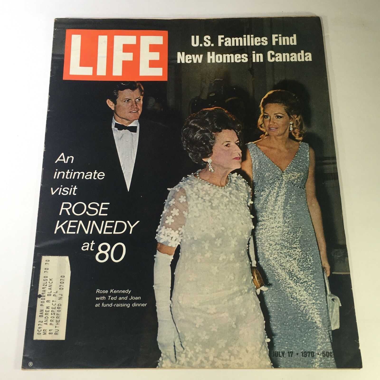 VTG Life Magazine July 17 1970 - Rose Kennedy, Ted and Joan Kennedy at Dinner