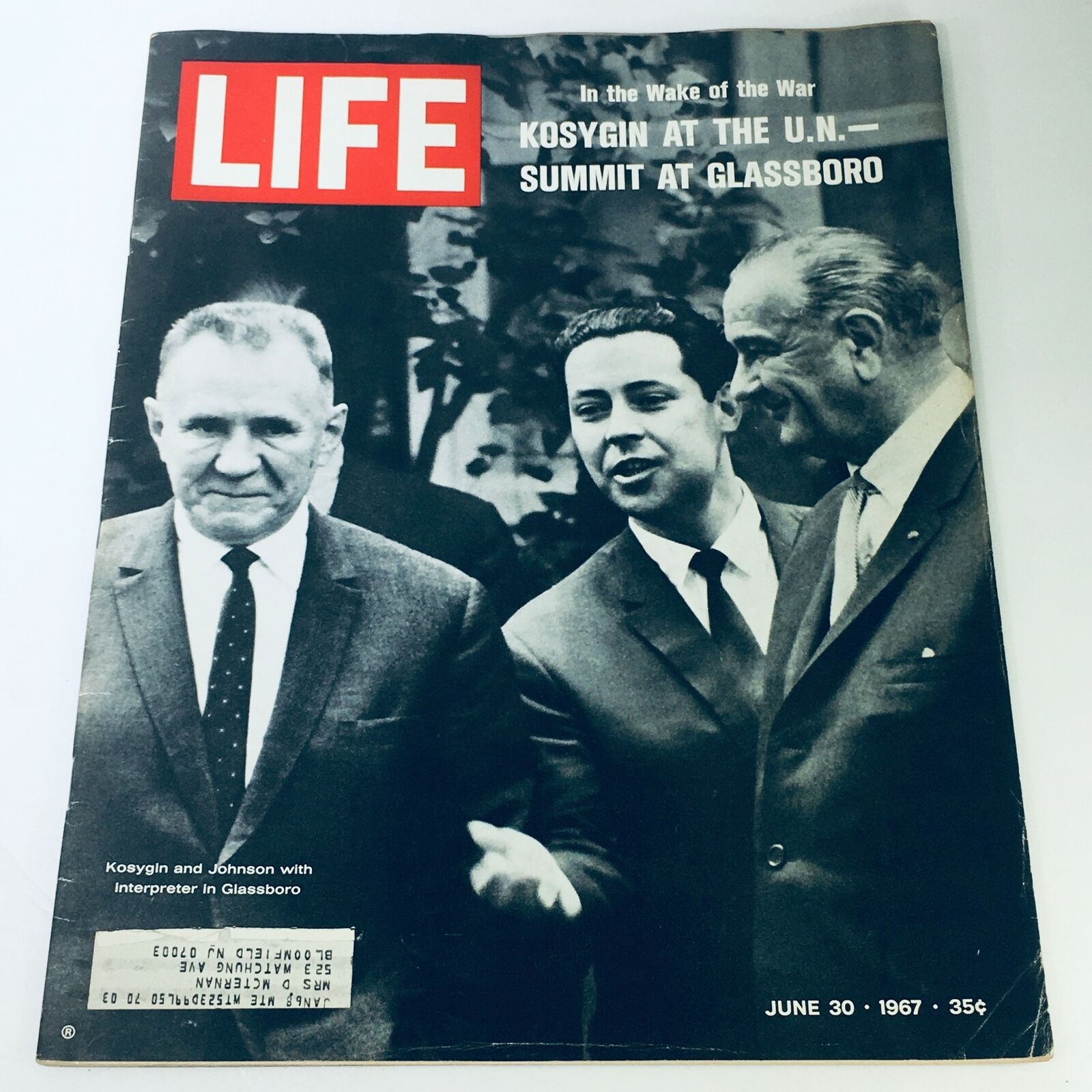 VTG Life Magazine June 30 1967 - Kosygin & Johnson with Interpreter in Glassboro