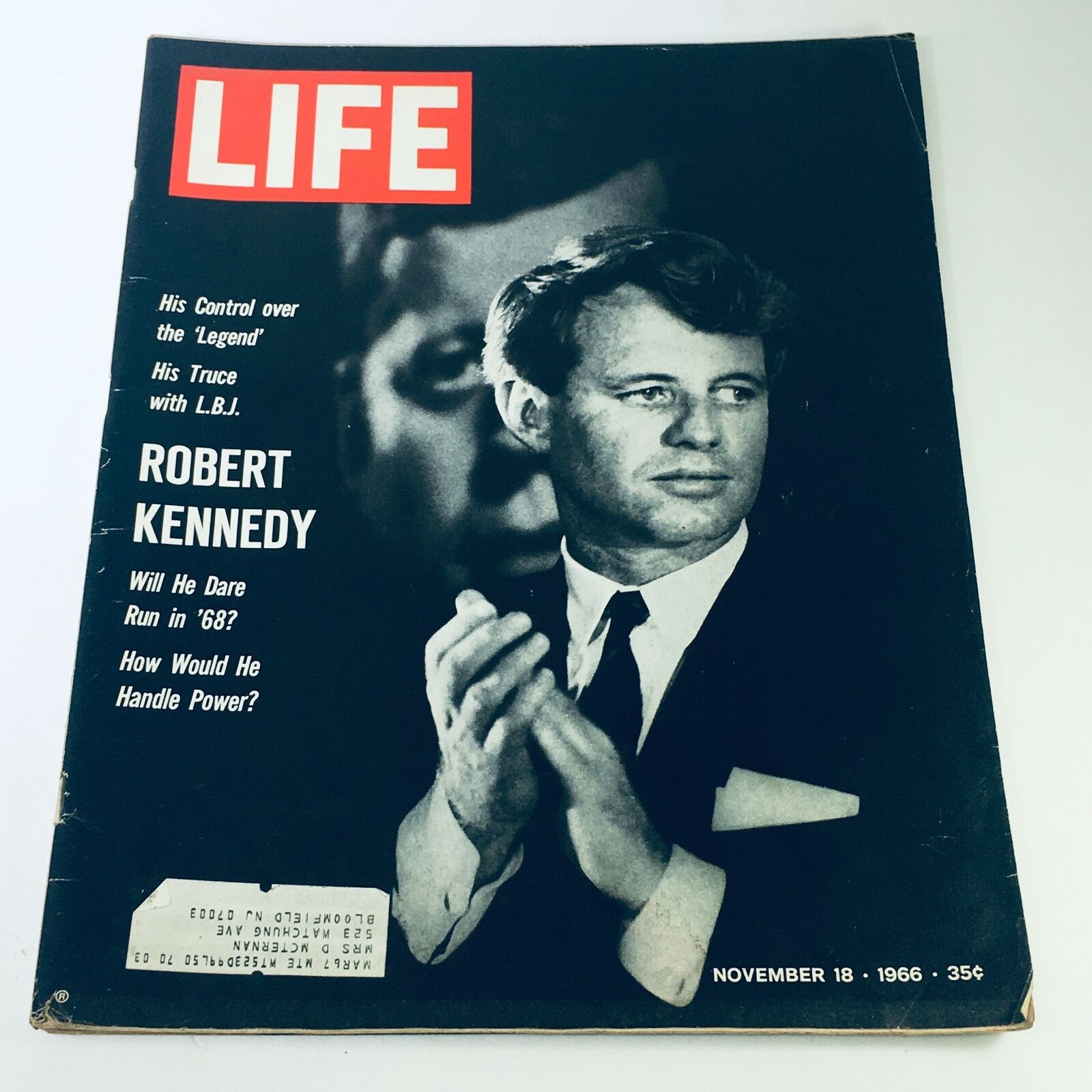 Cover of VTG Life Magazine, November 18, 1966, featuring Robert Kennedy and the question of his potential candidacy in the 1968 presidential election.