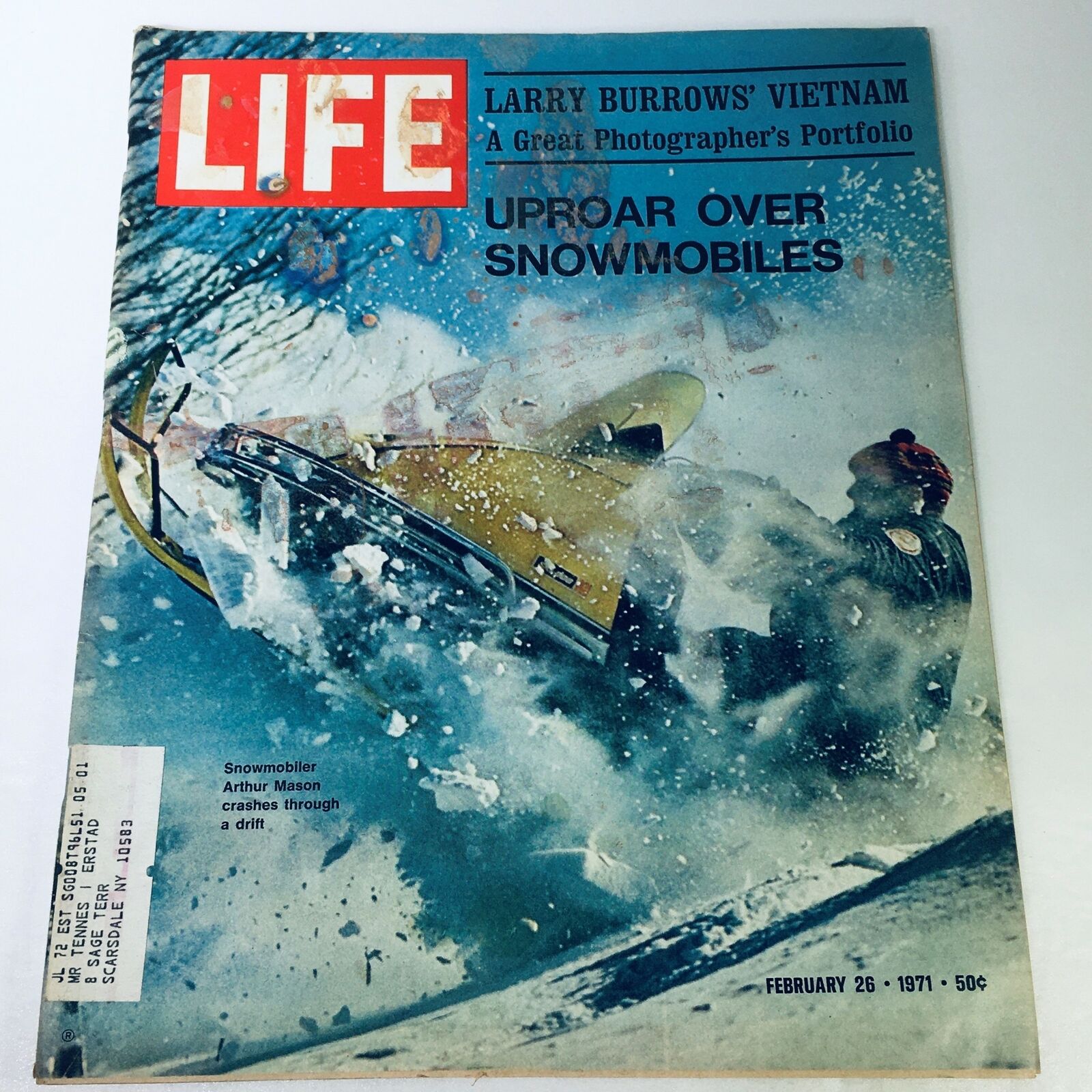 VTG Life Magazine February 26 1971 - Snowmobiler Arthur Mason Crashes In A Drift