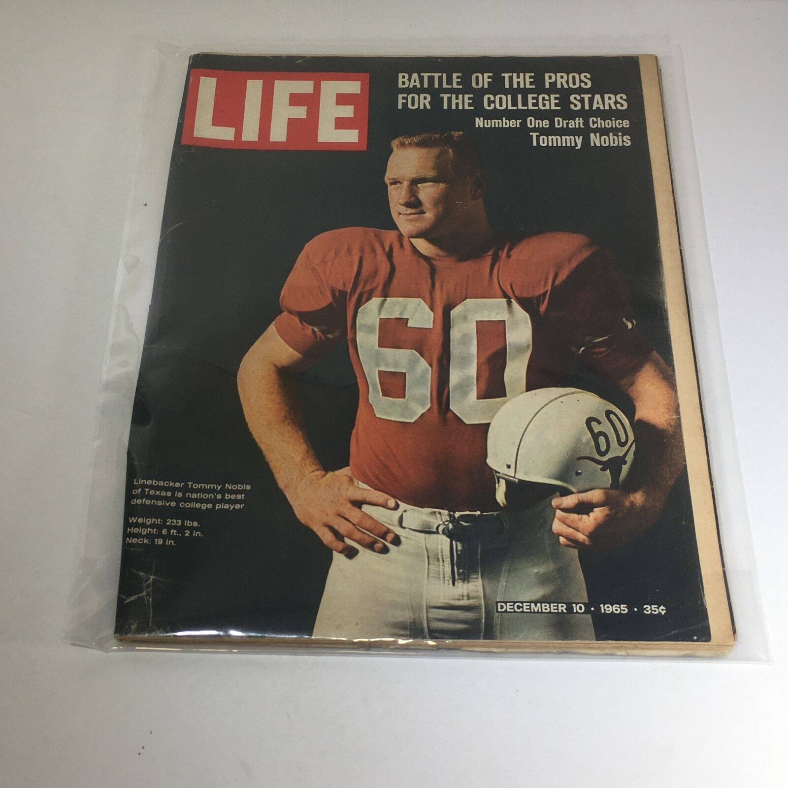 VTG Life Magazine - December 10 1965: Linebacker Tommy Nobis: No. 1 Draft Choice