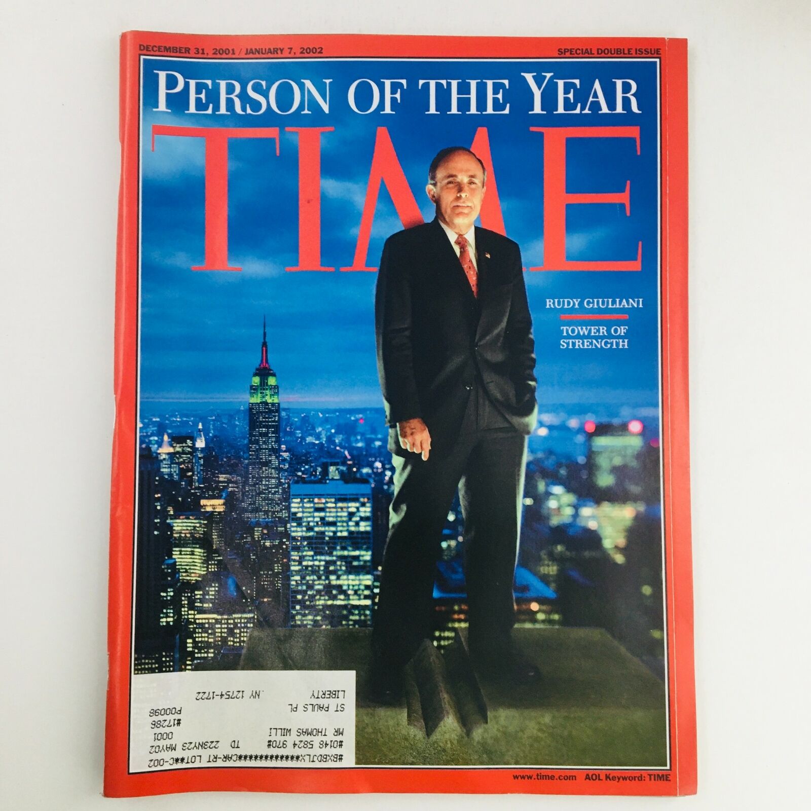 Time Magazine December 31 2001 Mayor Rudy Giuliani Tower of Strength, VG