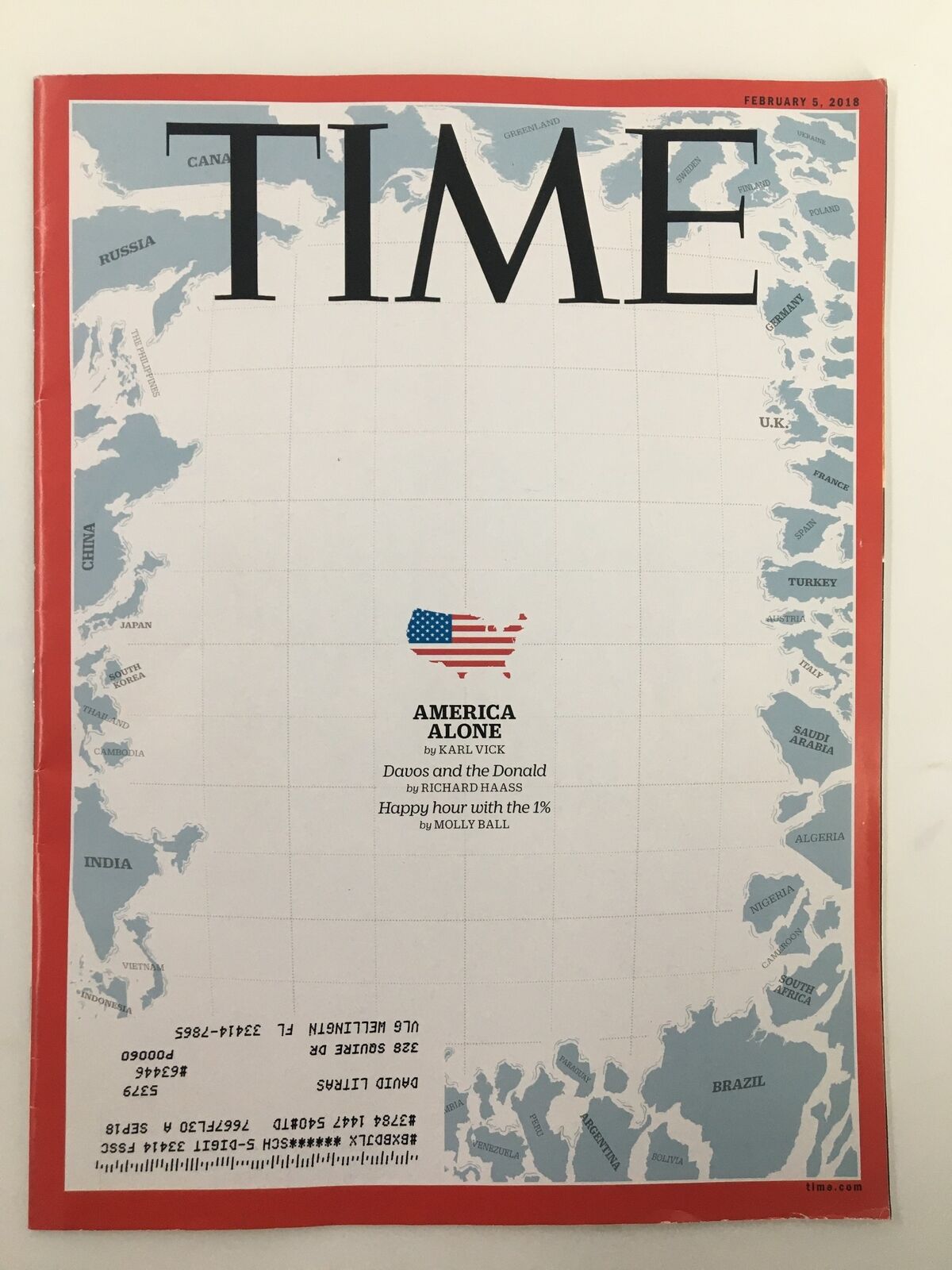 Time Magazine February 5 2018 America Alone and Davos and the Donald