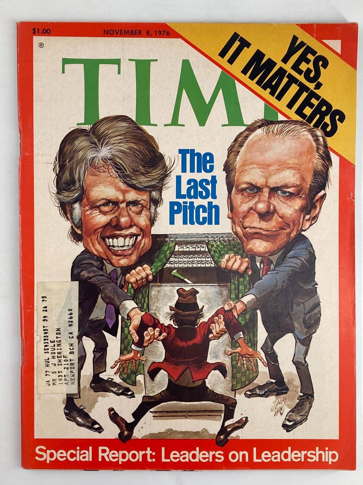 VTG Time Magazine November 8 1976 Jimmy Carter and Gerald Ford The Last Pitch