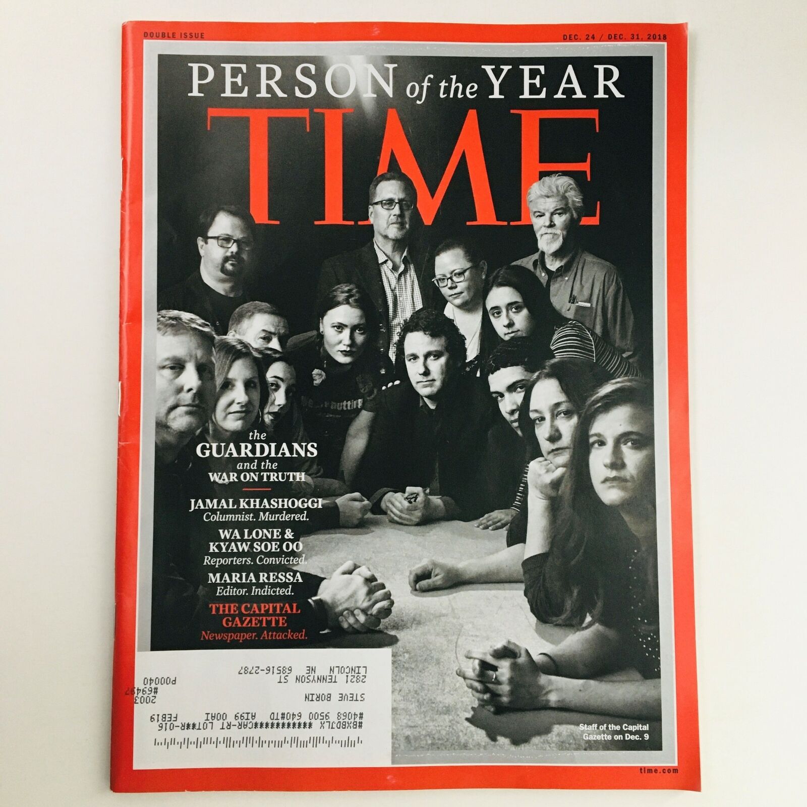 Time Magazine December 24 2017 Staff of the Capital Gazette Photograph, VG