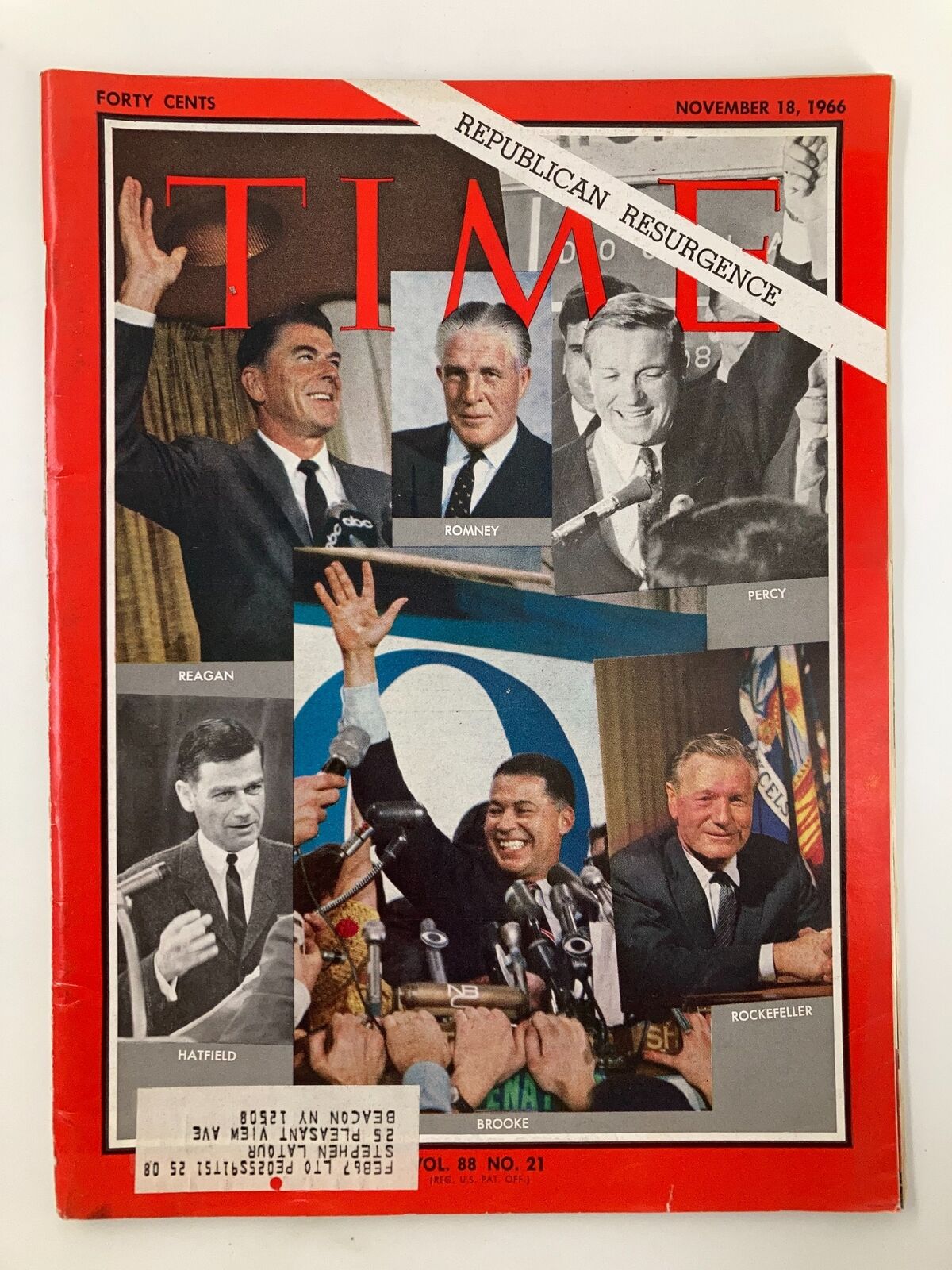 VTG Time Magazine November 18 1966 Vol 88 #21 Ronald Reagan Republican