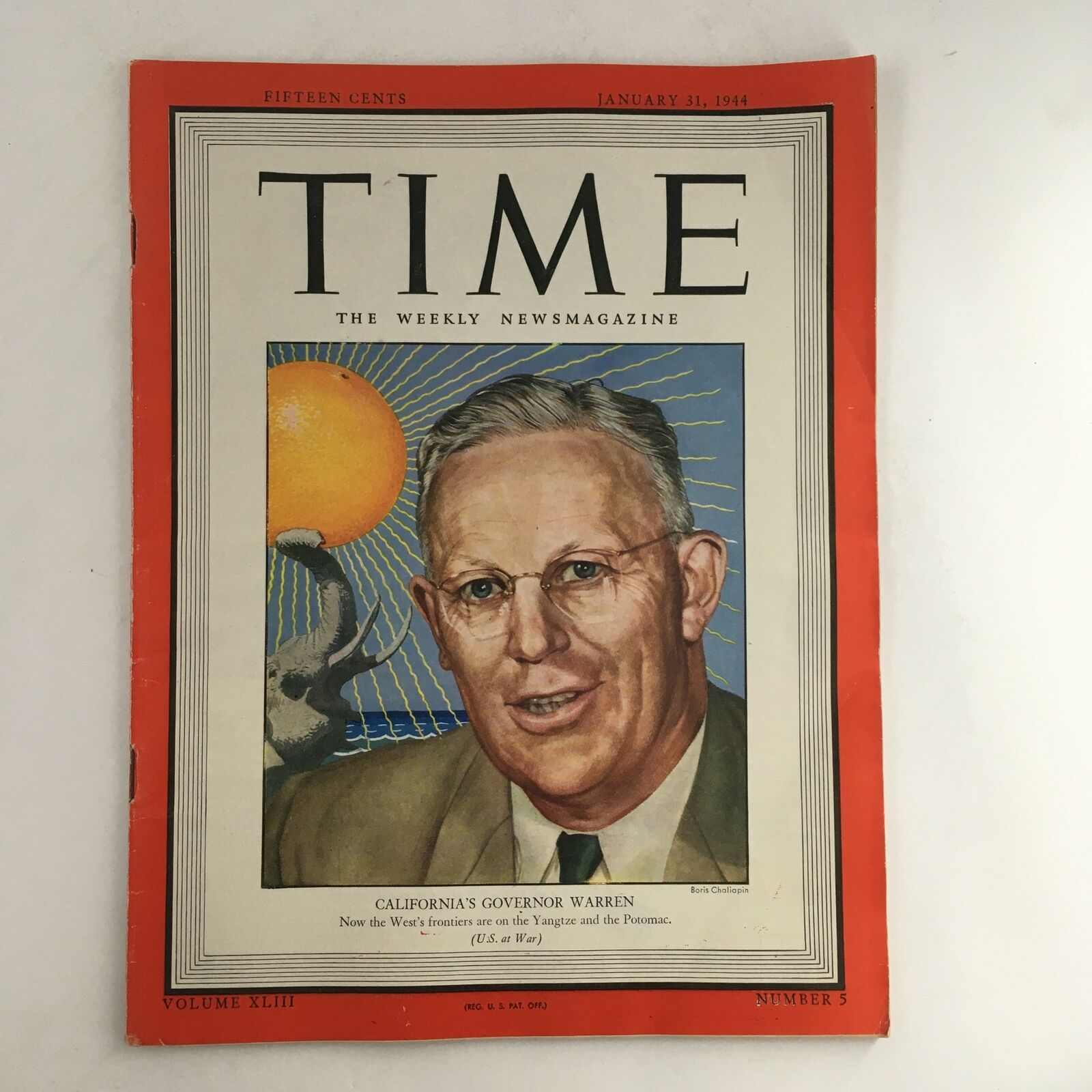 Time Magazine January 31 1944 Vol 43 #5 Former Gov. Earl Warren of California