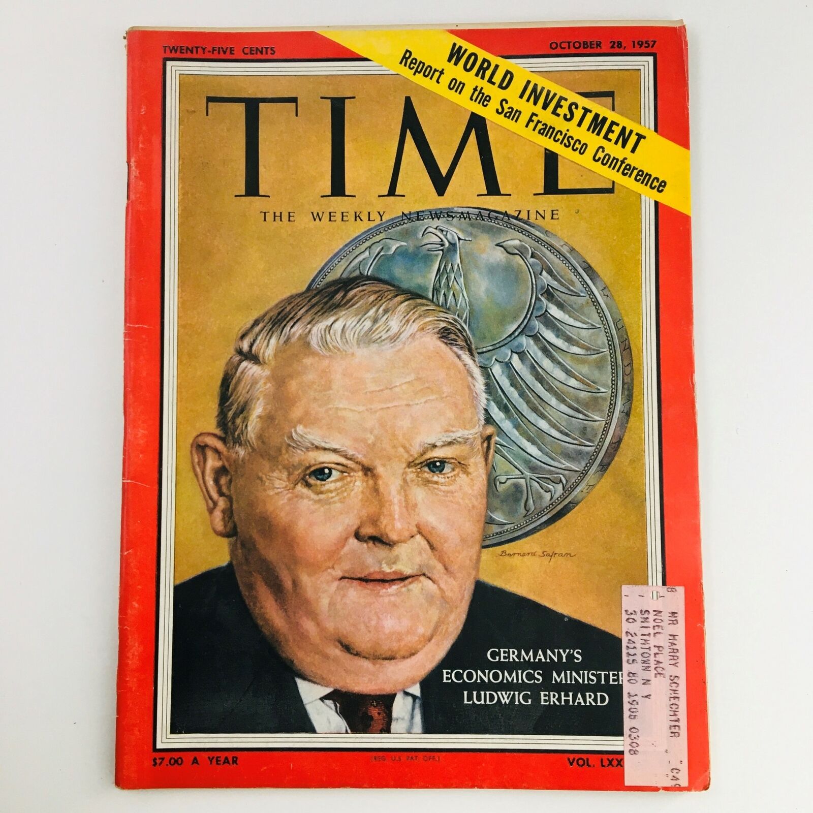 Time Magazine October 28 1957 Vol 70 #18 Germany Economic Minister Ludwig Erhard