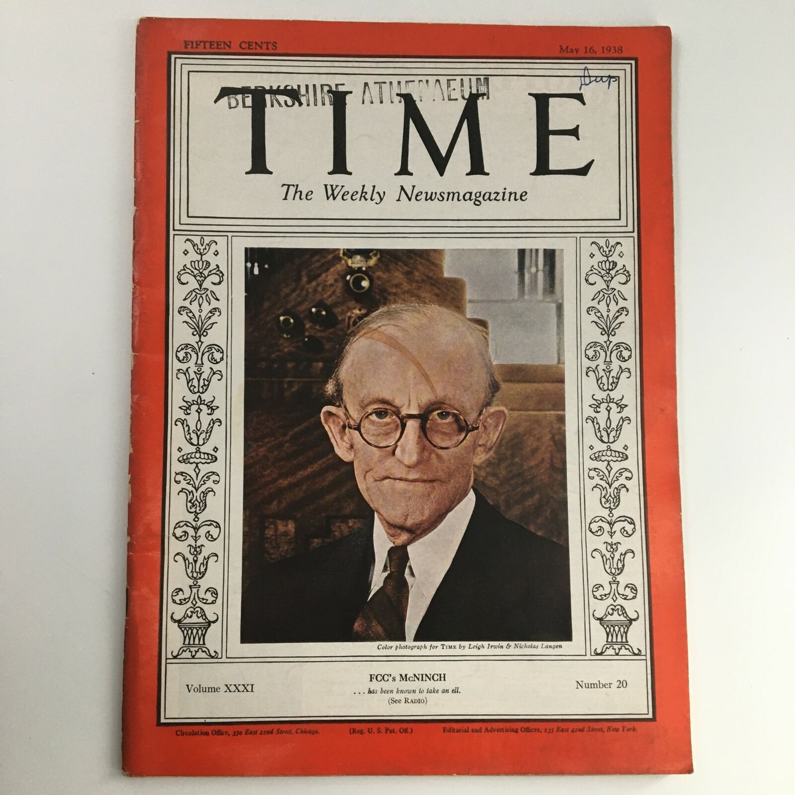 Time Magazine May 16 1938 Vol 31 #20 FCC Chairman Politician Frank R. McNinch