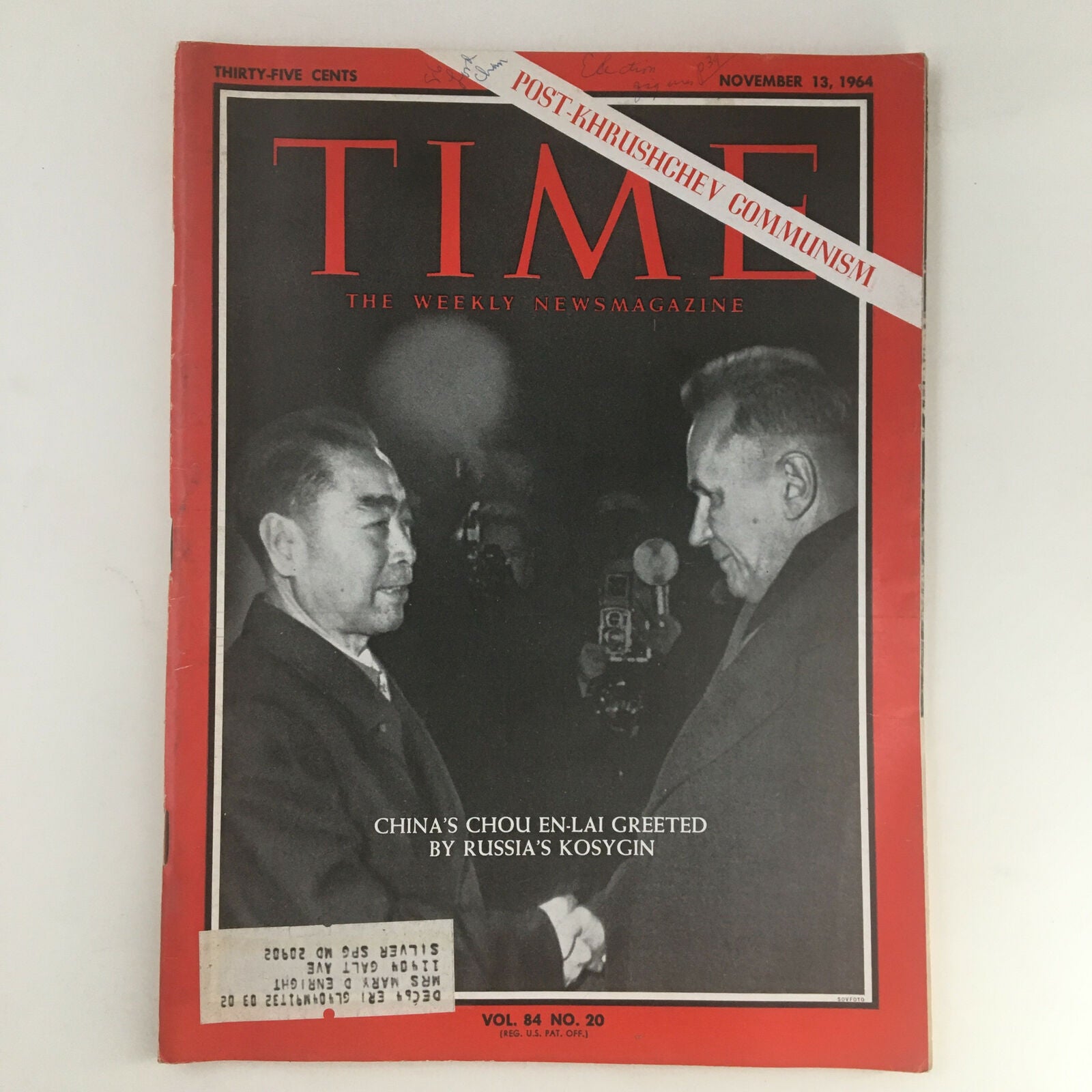 Time Magazine November 13 1964 Vol. 84 No. 20 Chou En-Lai & Alexei Kosygin