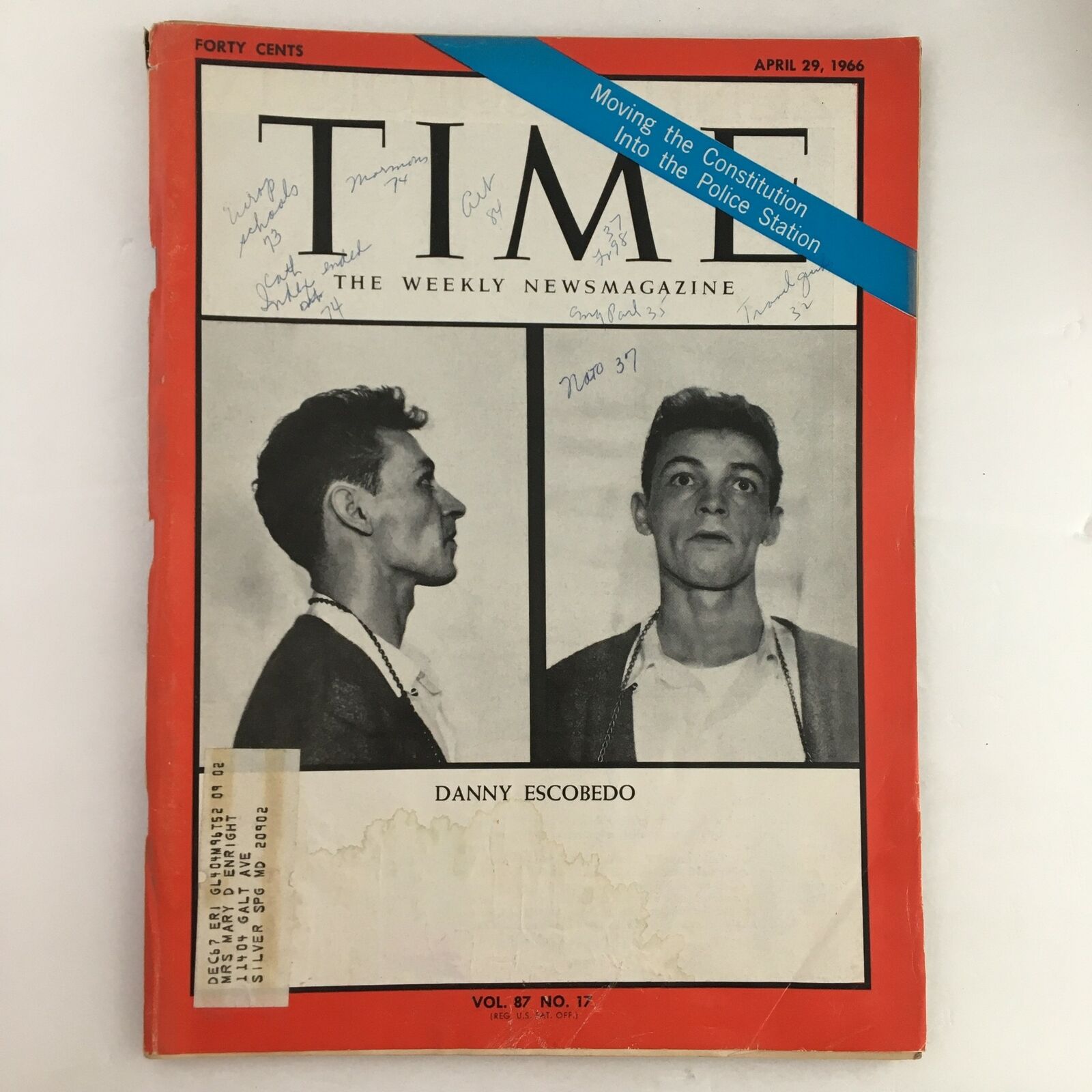 Time Magazine April 29 1966 Vol. 87 No. 11 Chicago Petitioner Danny Escobedo