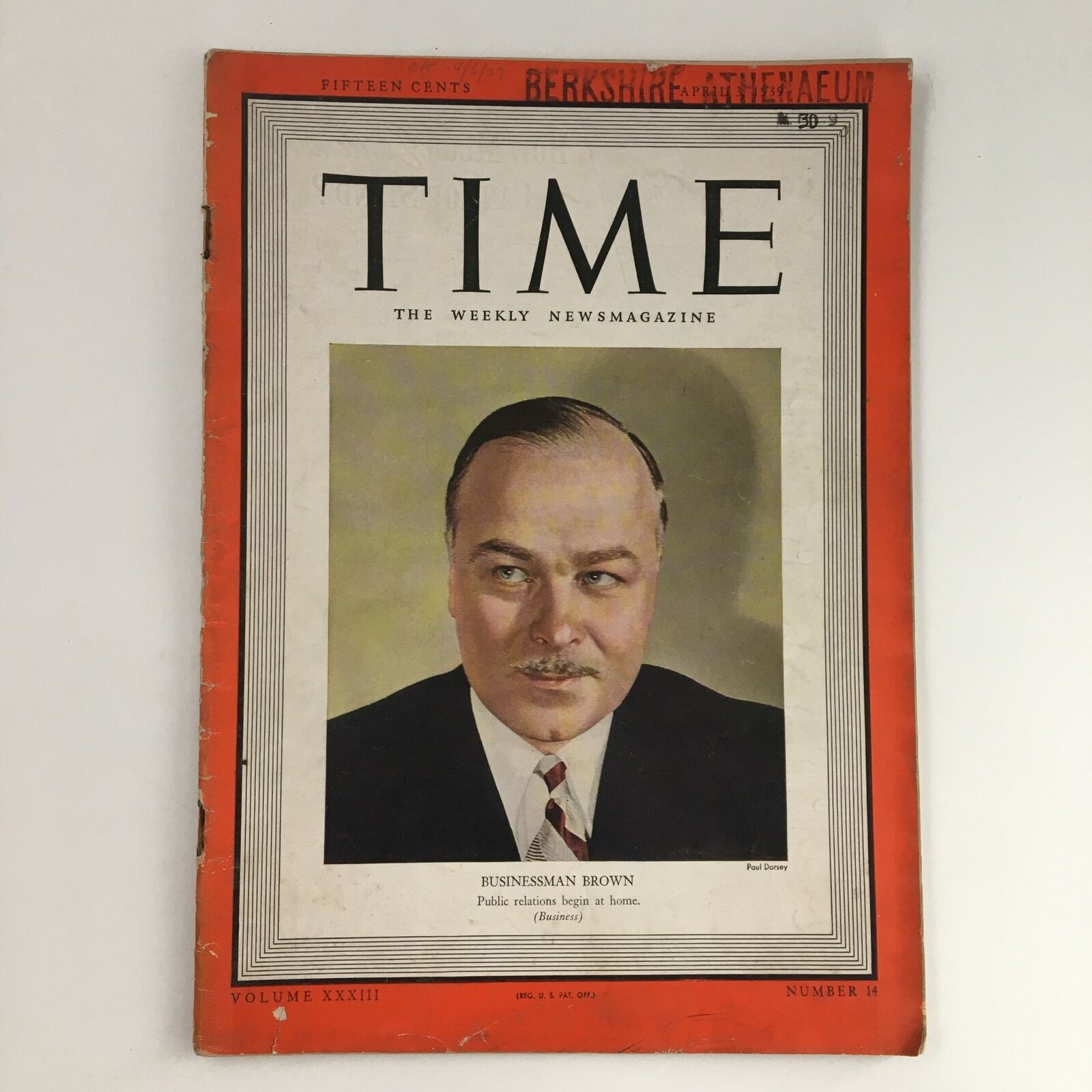 Time Magazine April 3 1939 Vol 33 #14 Businessman Gordon Brown OBE