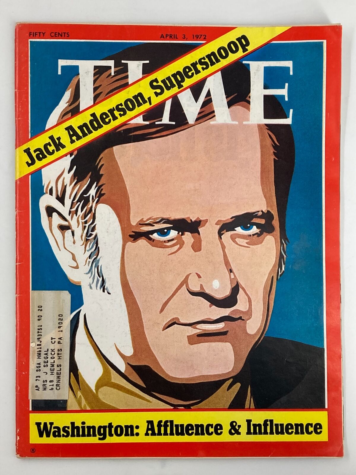 VTG Time Magazine April 3 1972 Jack Anderson Washington Affluence & Influence