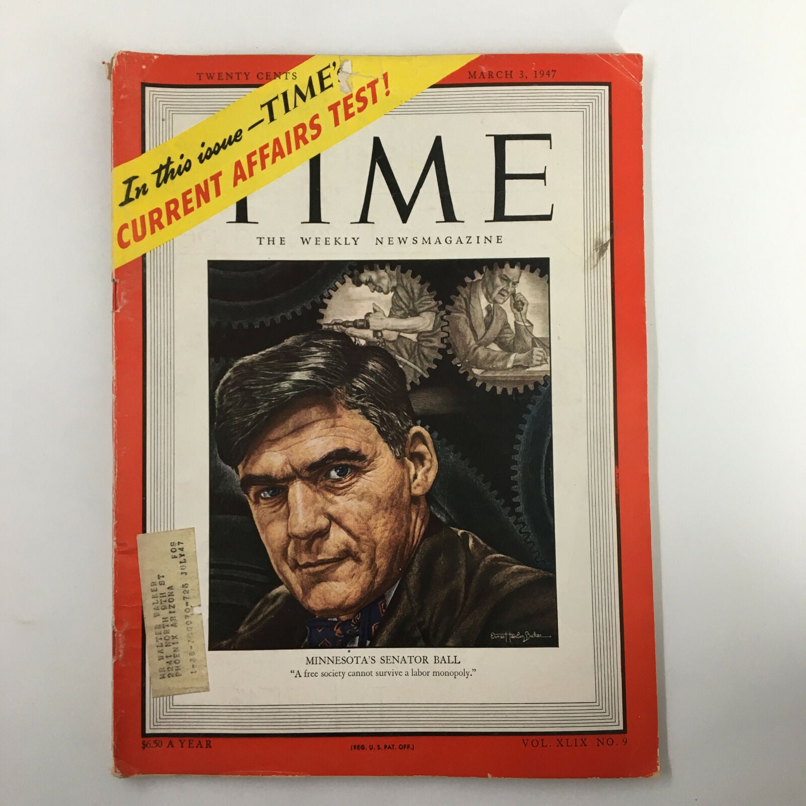 VTG Time Magazine March 3 1947 Vol. 49 No. 9 Minnesota's Senator Ball