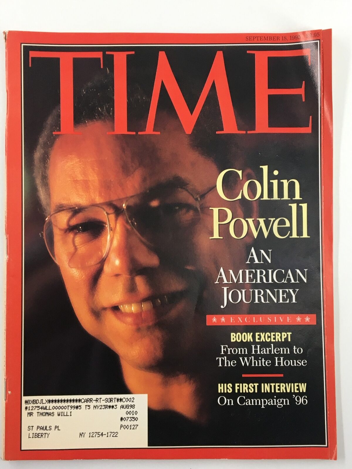 VTG Time Magazine September 18 1995 Colin Powell An American Journey