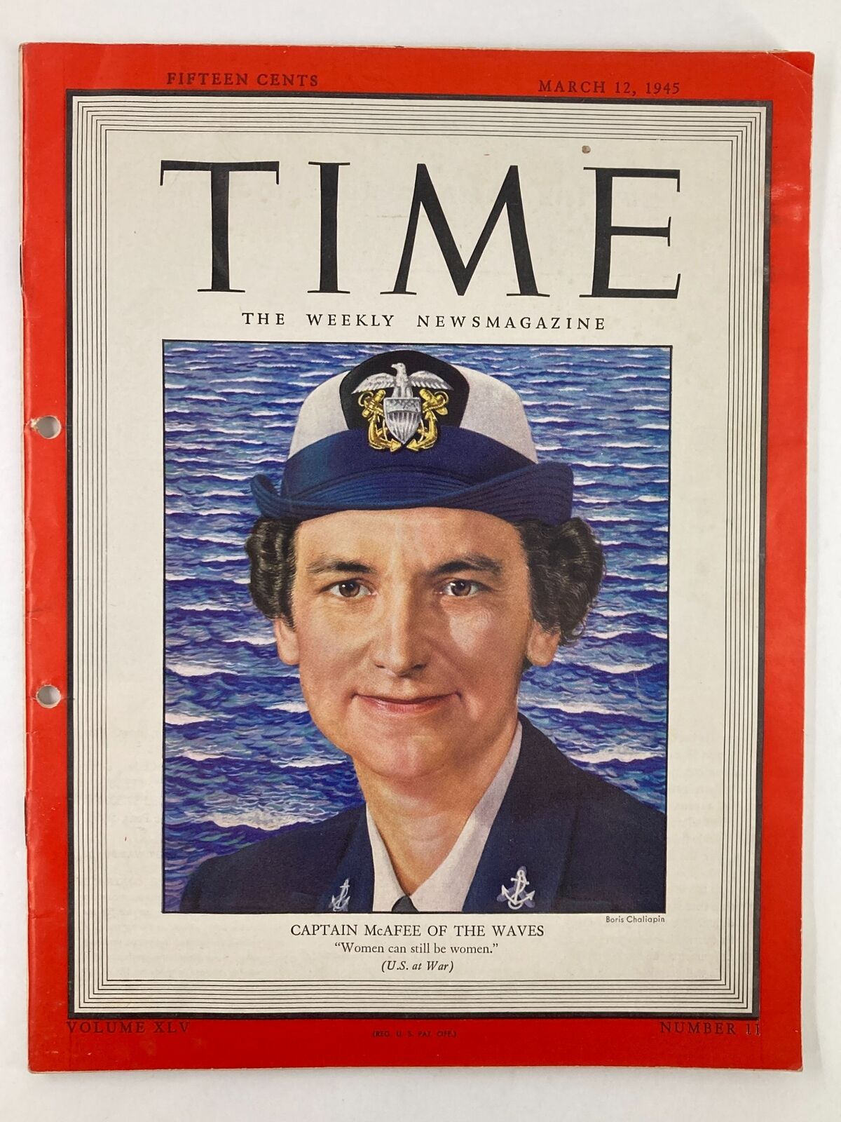 VTG Time Magazine March 12 1945 Vol 45 #11 Captain McAfee Of The Waves