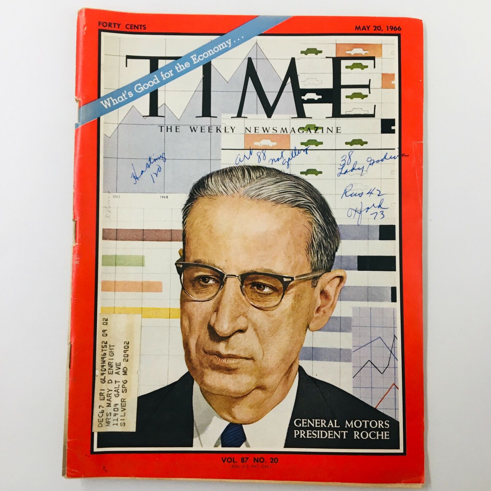 VTG Time Magazine May 20 1966 Vol. 87 No. 20 General Motors Pres. James Roche