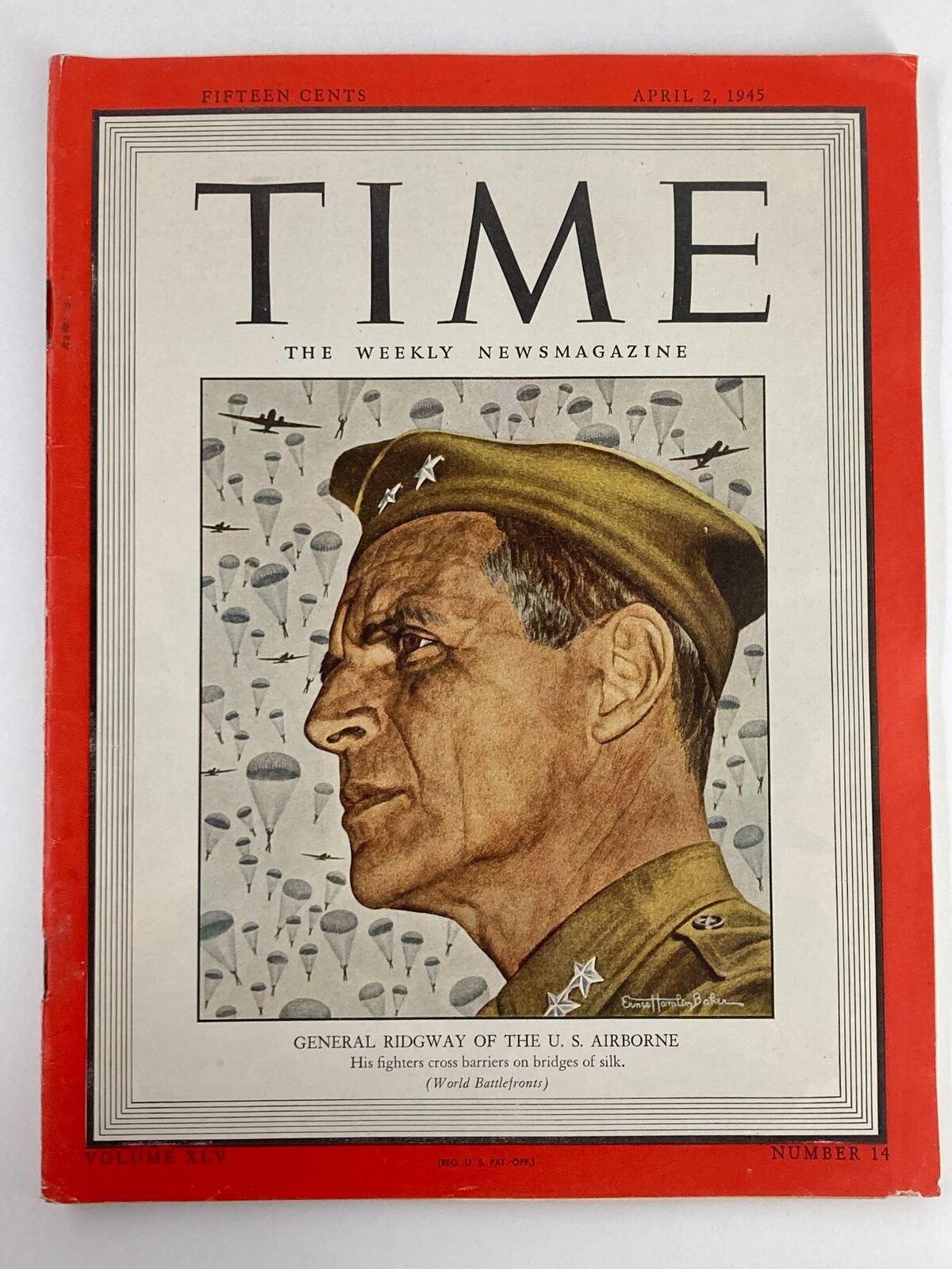 VTG Time Magazine April 2 1945 Vol 45 #14 Gen. Ridway of The U.S. Airborne